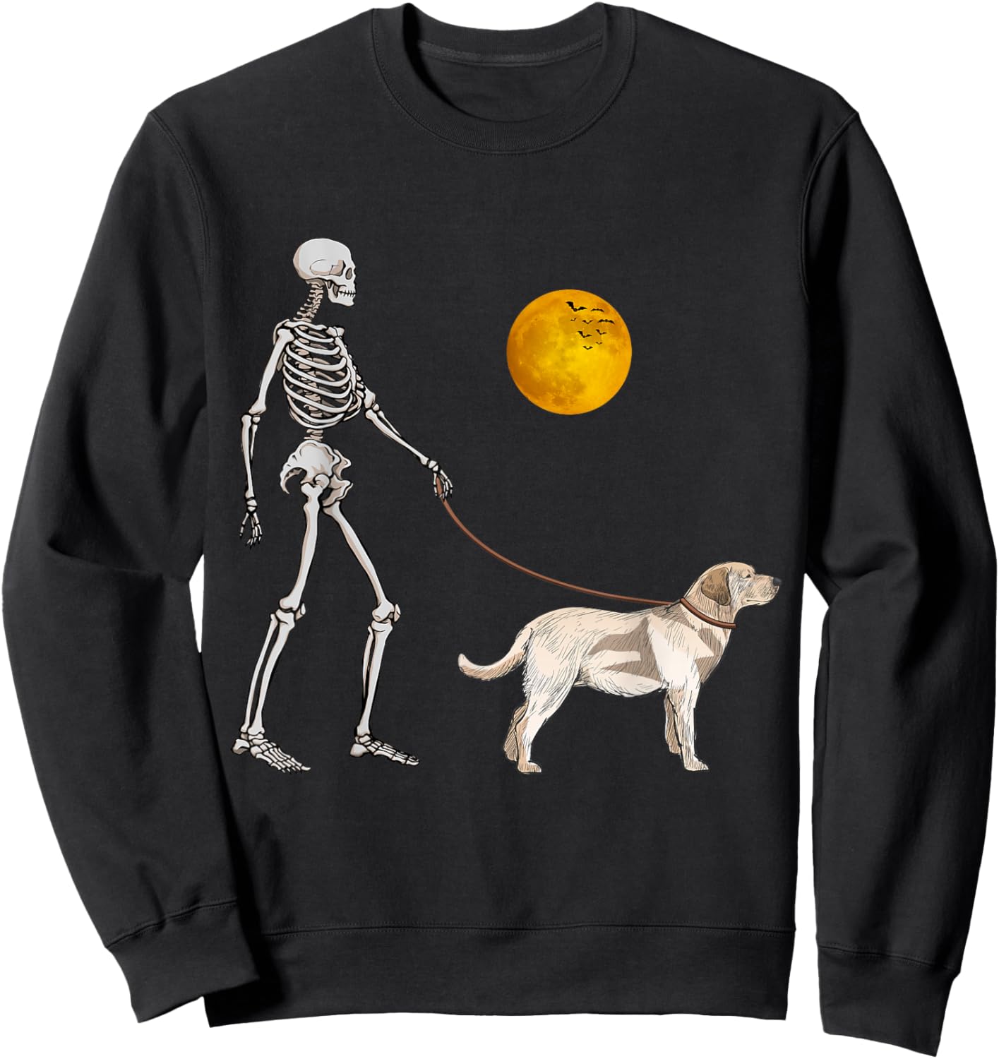 Labrador Retriever Skeleton Dog Walking Halloween Costume Sweatshirt - Sweatshirt | Black