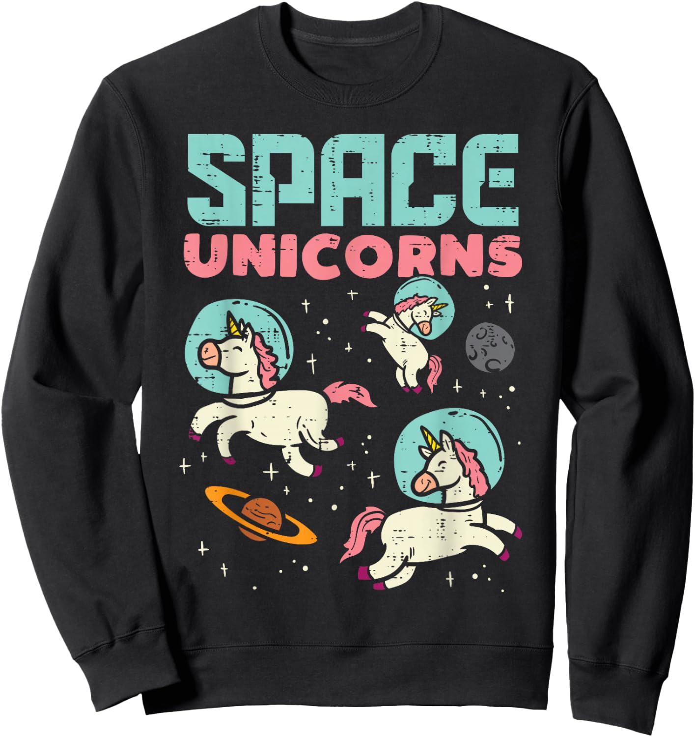 Space Unicorn Astronaut Cute Galaxy Animal Women Girls Kids Sweatshirt - Sweatshirt | Black
