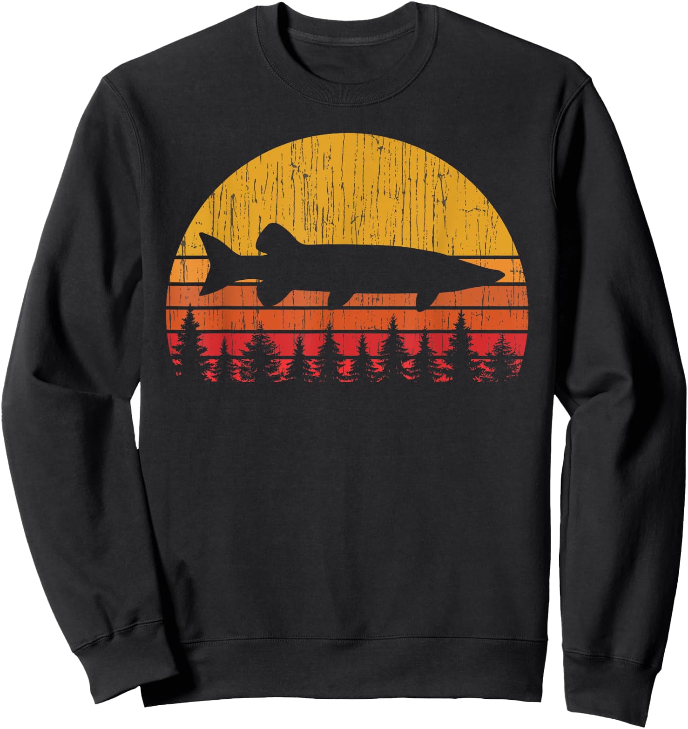 Muskie Fishing Retro Musky Fisherman Treeline Sunset Sweatshirt - Sweatshirt | Black