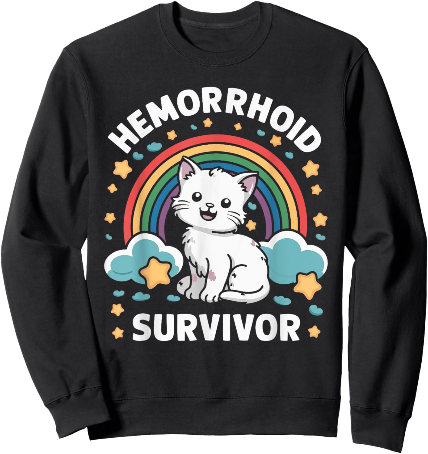 Oddly Specific Meme Embarrassing Adult Humor Hemorrhoid Survivor Cat , Small, Black Sweatshirt - Sweatshirt | Black