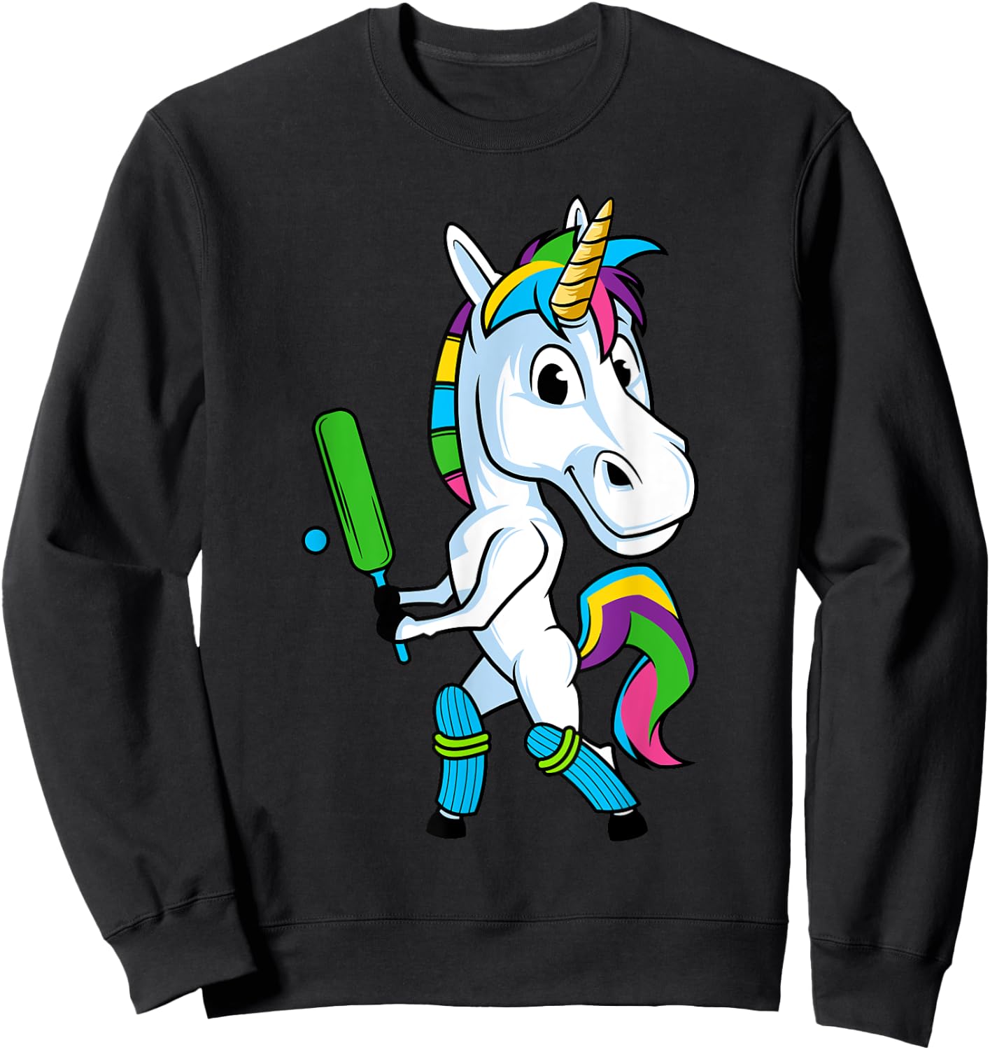 Funny Unicorn Sports Cricket Magical Bat And Ball Game Sweatshirt - Sweatshirt | Black