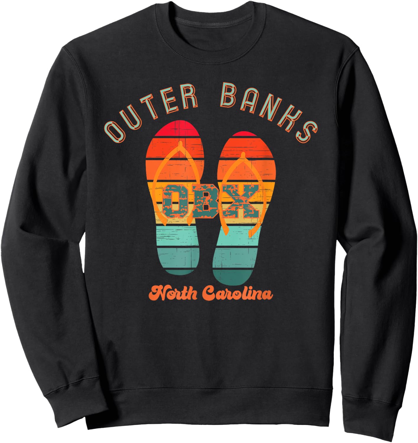 NC OBX Retro Beach Family Vacation Outer Banks Flip Flops Men Women Girls Kids Sweatshirt - Sweatshirt | Black
