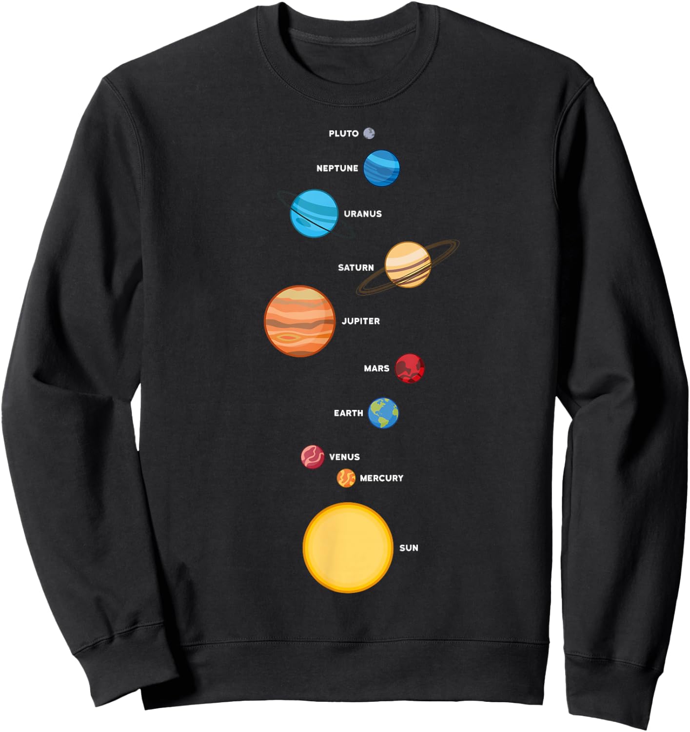 Planets Universe Solar System Milky Way Sun Pluto Earth Sweatshirt - Sweatshirt | Black