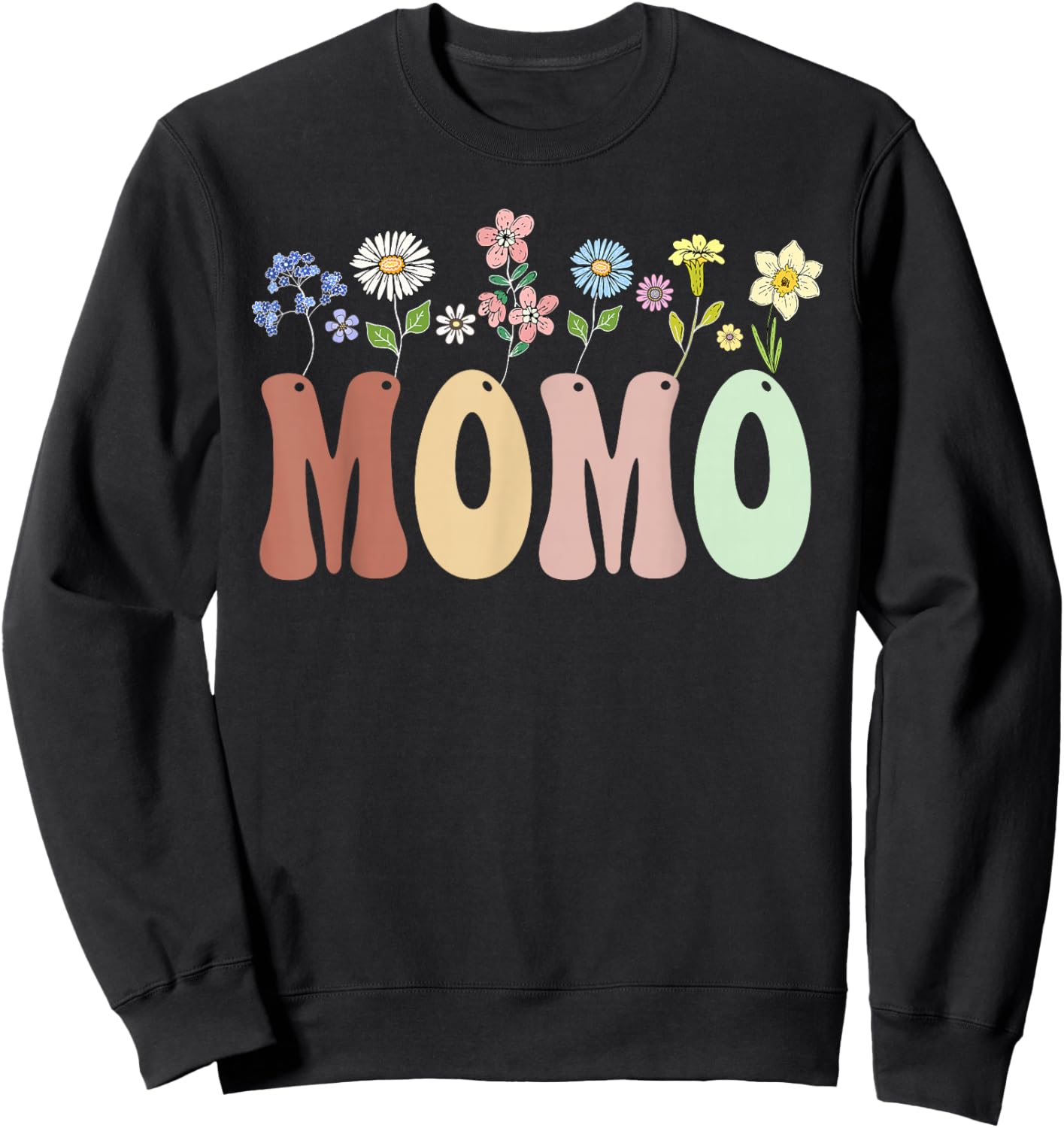 Momo Gifts Women Wildflower Floral Design Momo Sweatshirt - Sweatshirt | Black