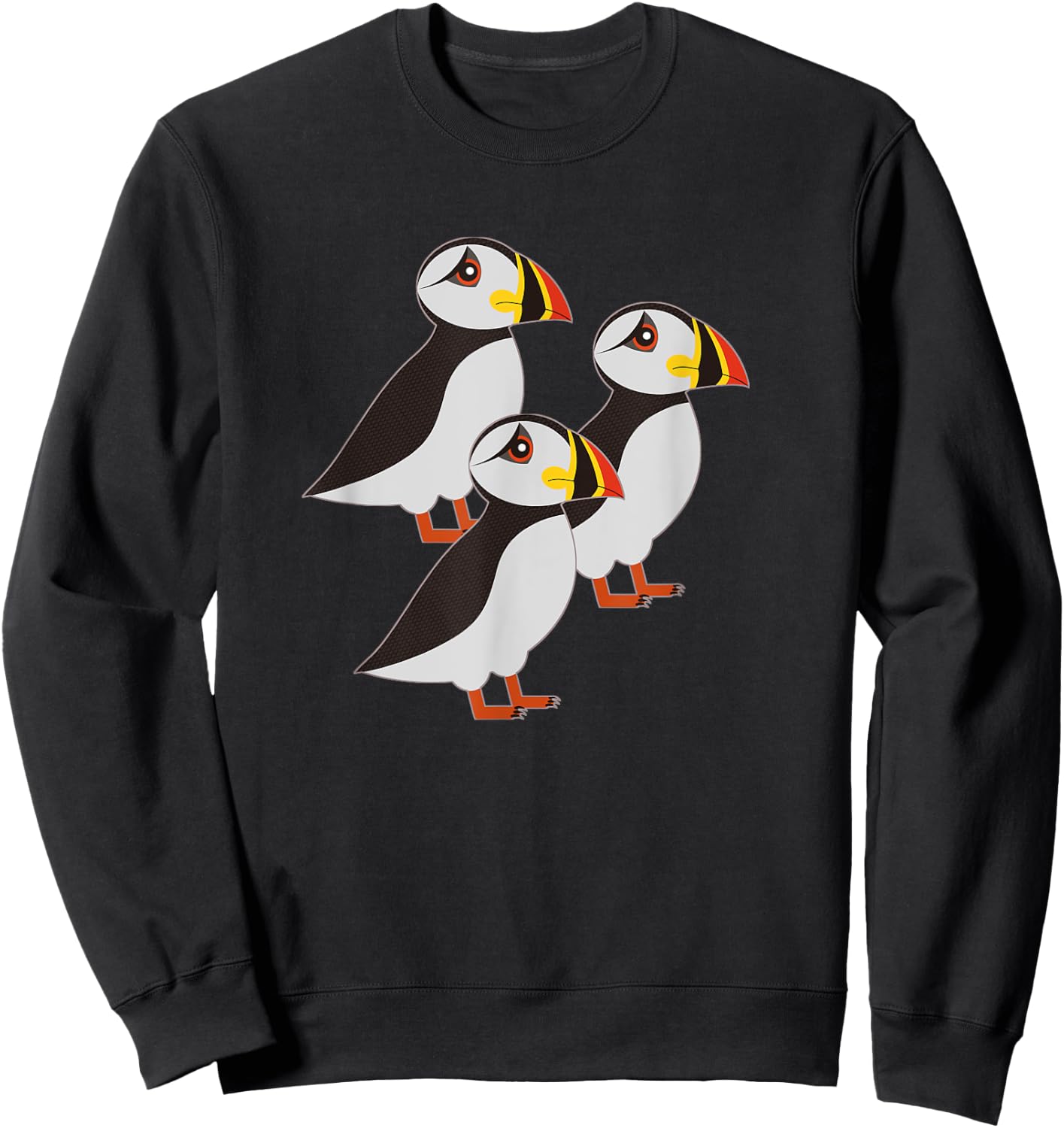 Three Puffin Bird Colorful Beak Coastal Sweatshirt - Sweatshirt | Black