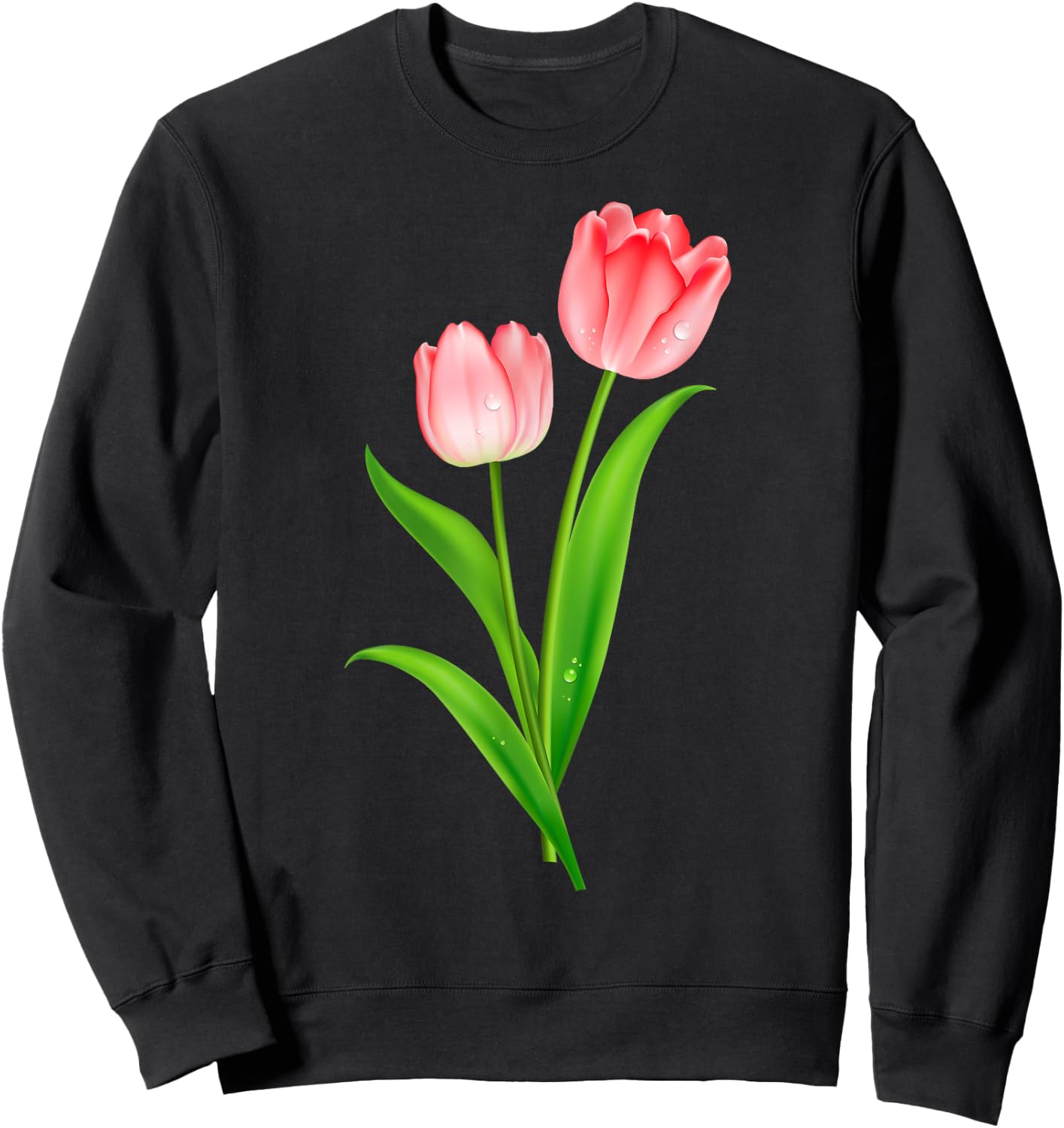 Beautiful Pink Tulip Flower Couple Graphic Artwork Sweatshirt - Sweatshirt | Black