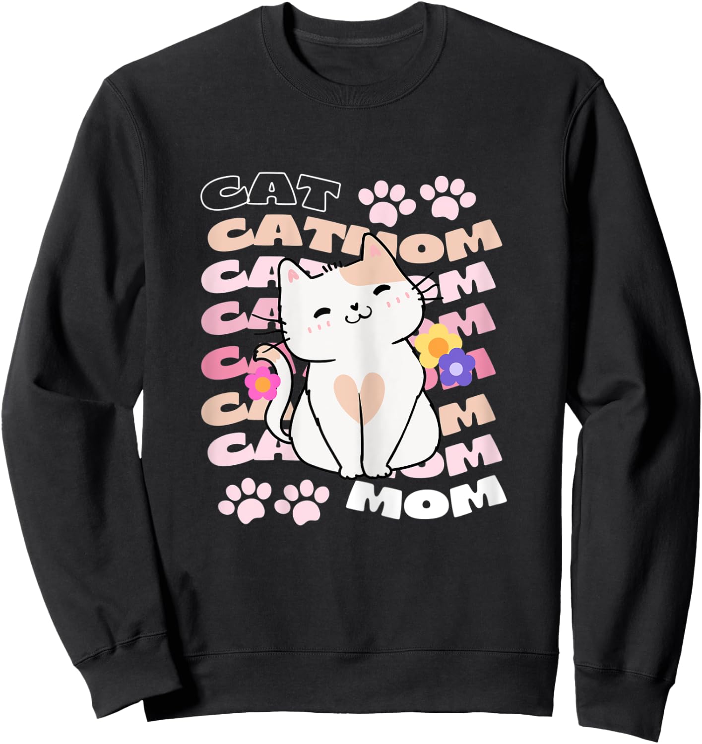 Retro Cat Mom Shirt Groovy Text Cute Kitten Heart Pink Text Sweatshirt - Sweatshirt | Black