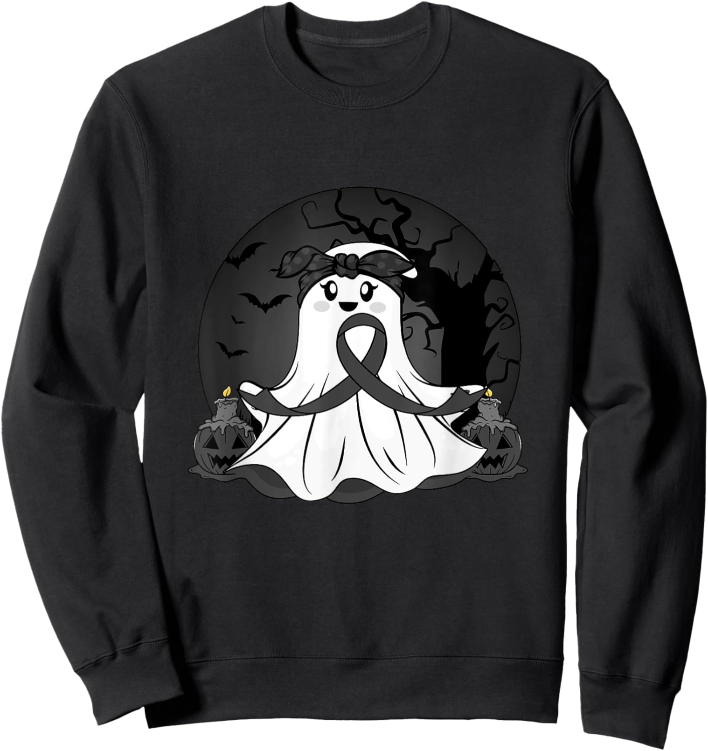 Melanoma Cancer Halloween Ghost Black Ribbon Warrior Month Sweatshirt - Sweatshirt | Black