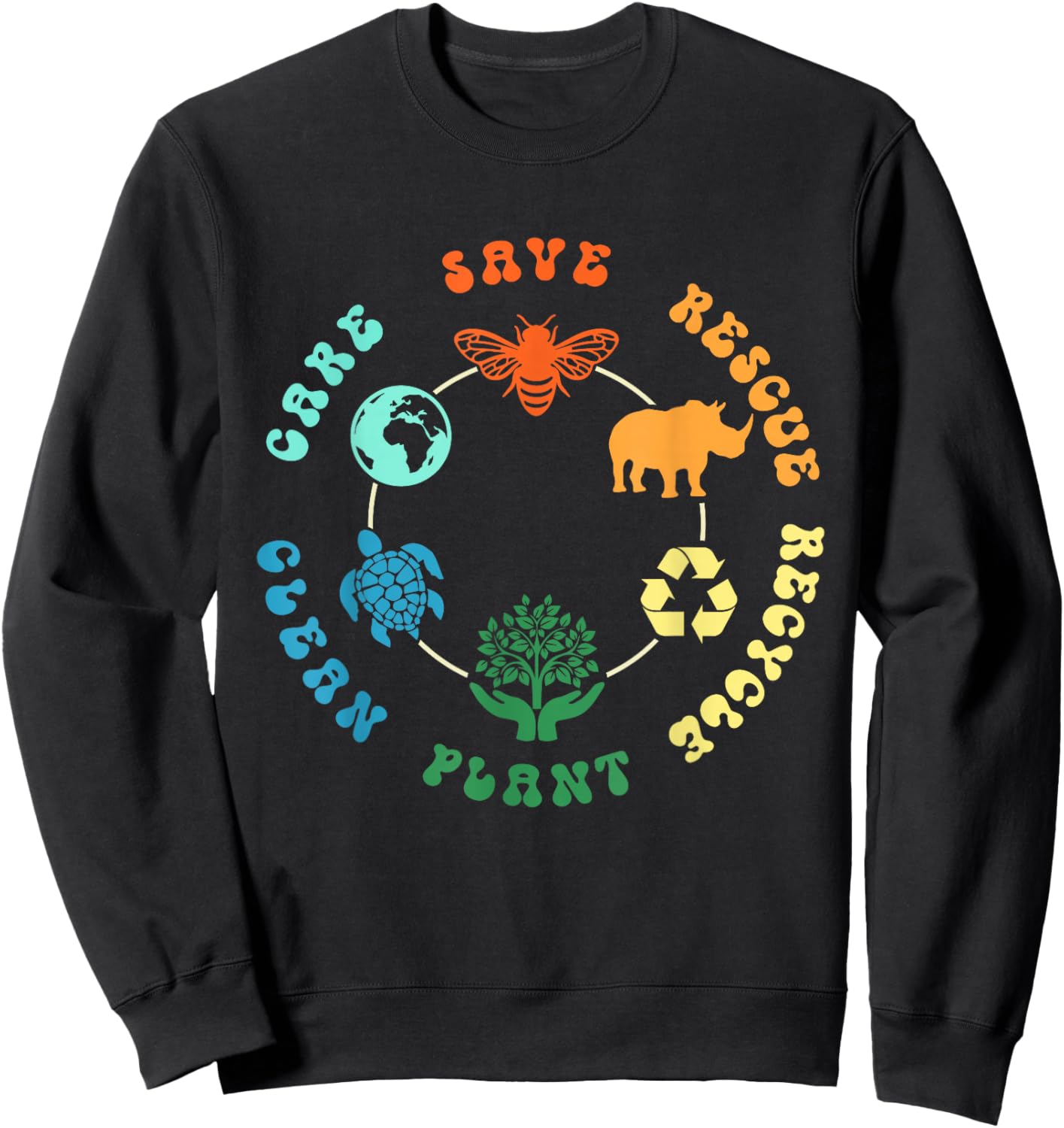 Save Bees Rescue Animals Recycle Plastic Earth Day 2025 Sweatshirt - Sweatshirt | Black
