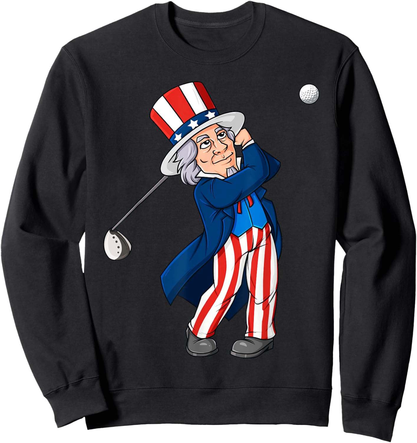 Uncle Sam Golfing 4th Of July Patriotic Boys Kids Teens Golf Sweatshirt - Sweatshirt | Black