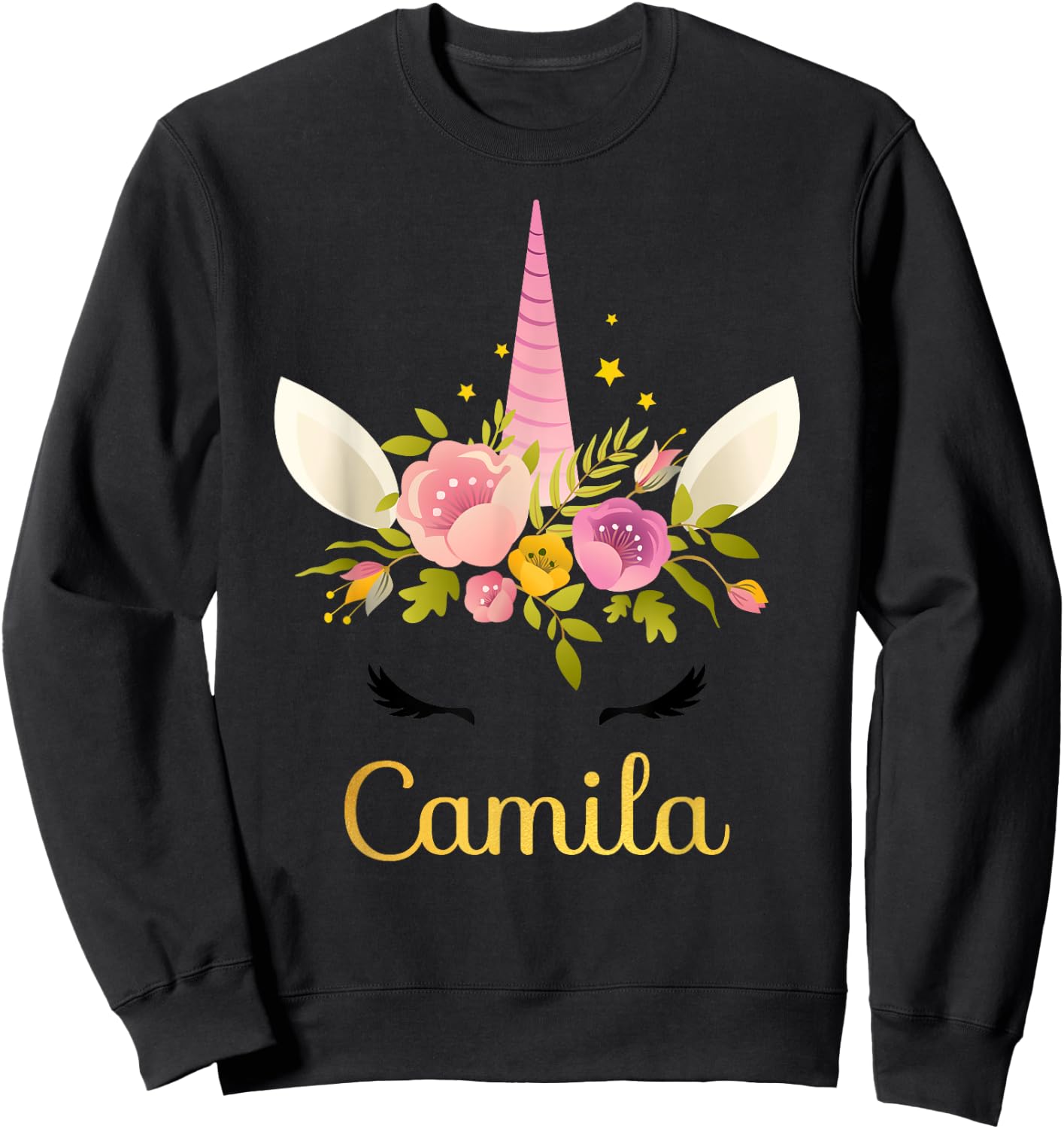 Camila Unicorn Name Happy Birthday Girl Bday Party Sweatshirt - Sweatshirt | Black