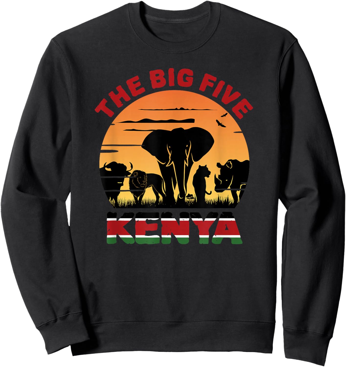 Kenyan Flag, Big Five Kenya Pride Wildlife Safari Sweatshirt - Sweatshirt | Black