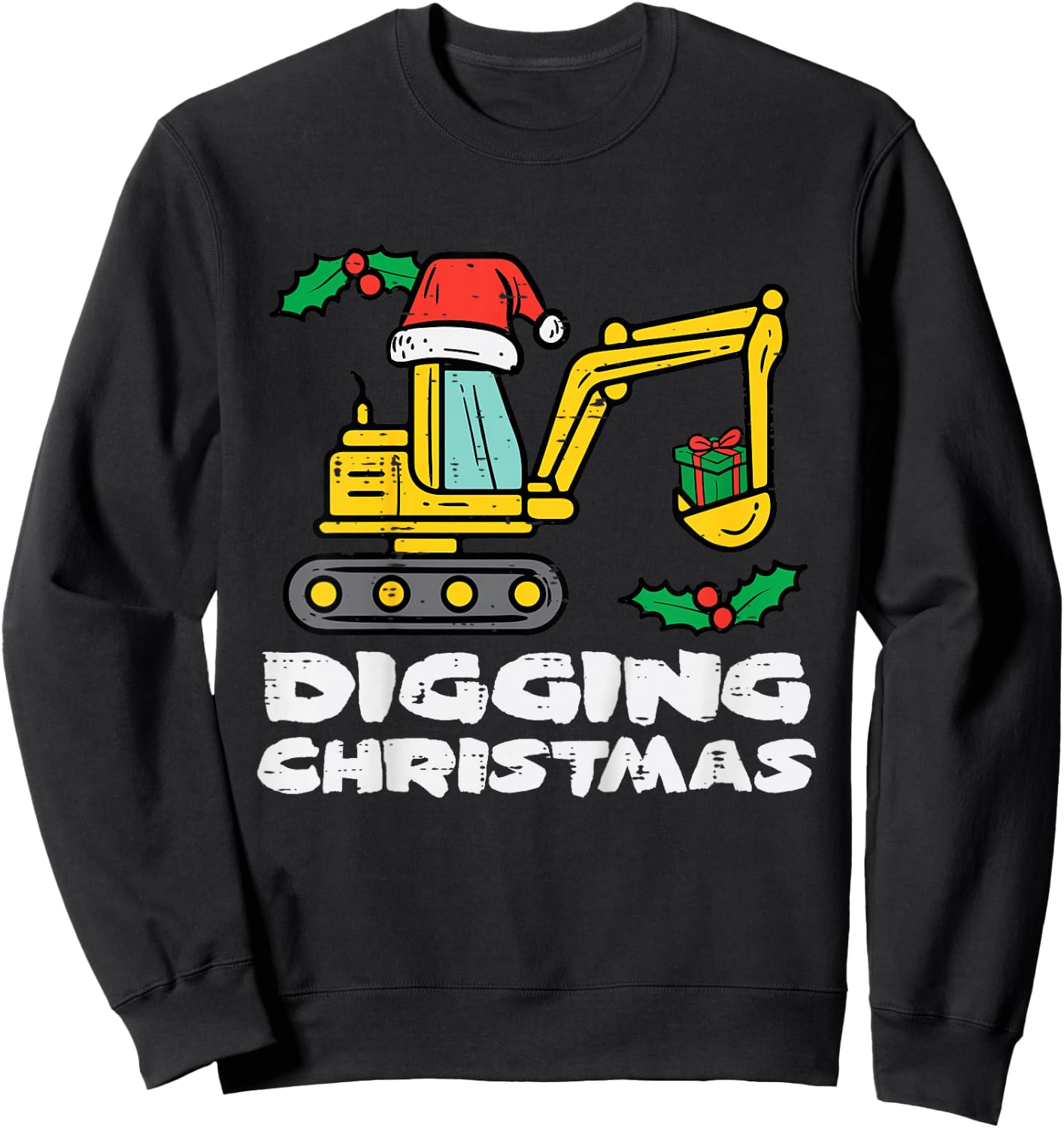 Kids Digging Christmas Excavator Xmas Truck Boys Kids Toddler Sweatshirt - Sweatshirt | Black