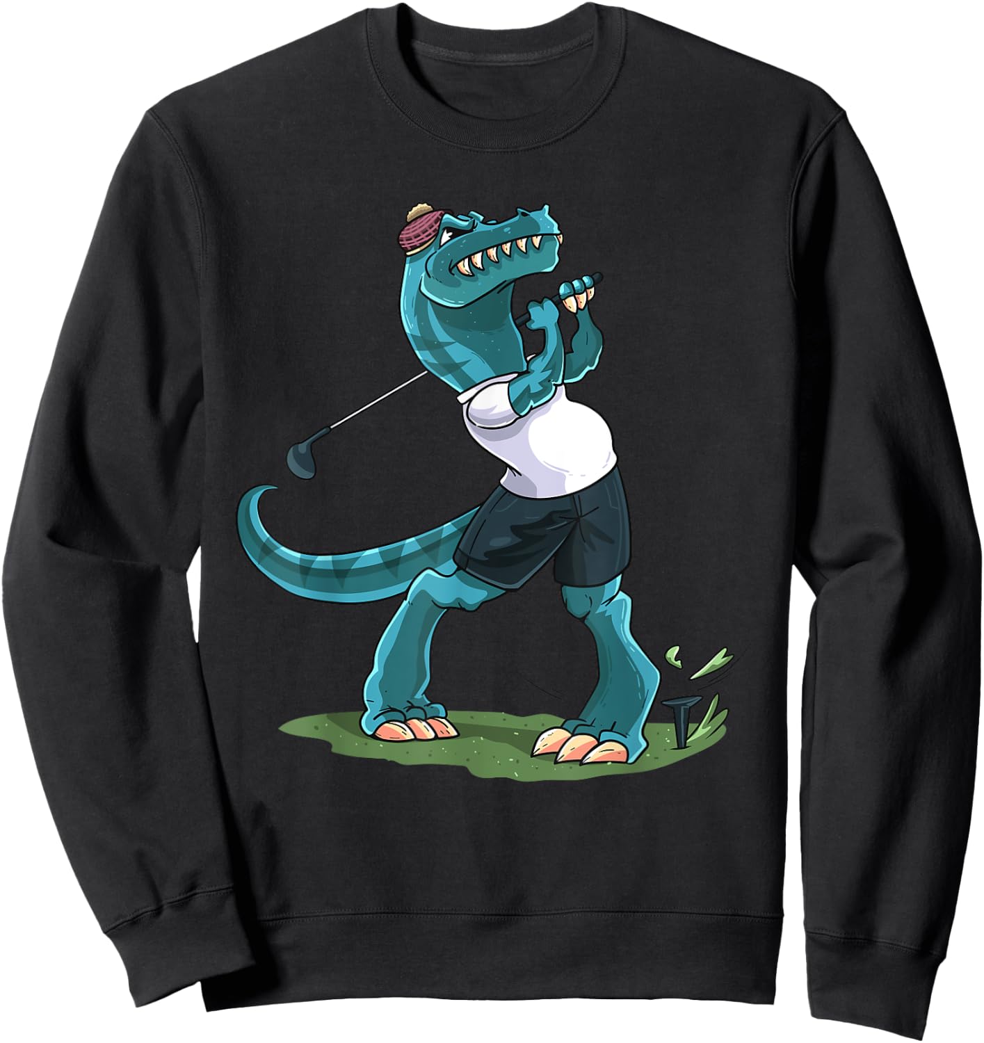 Funny Dino Playing Golf T-Rex Lover Golfer Kids Boys Girls Sweatshirt - Sweatshirt | Black