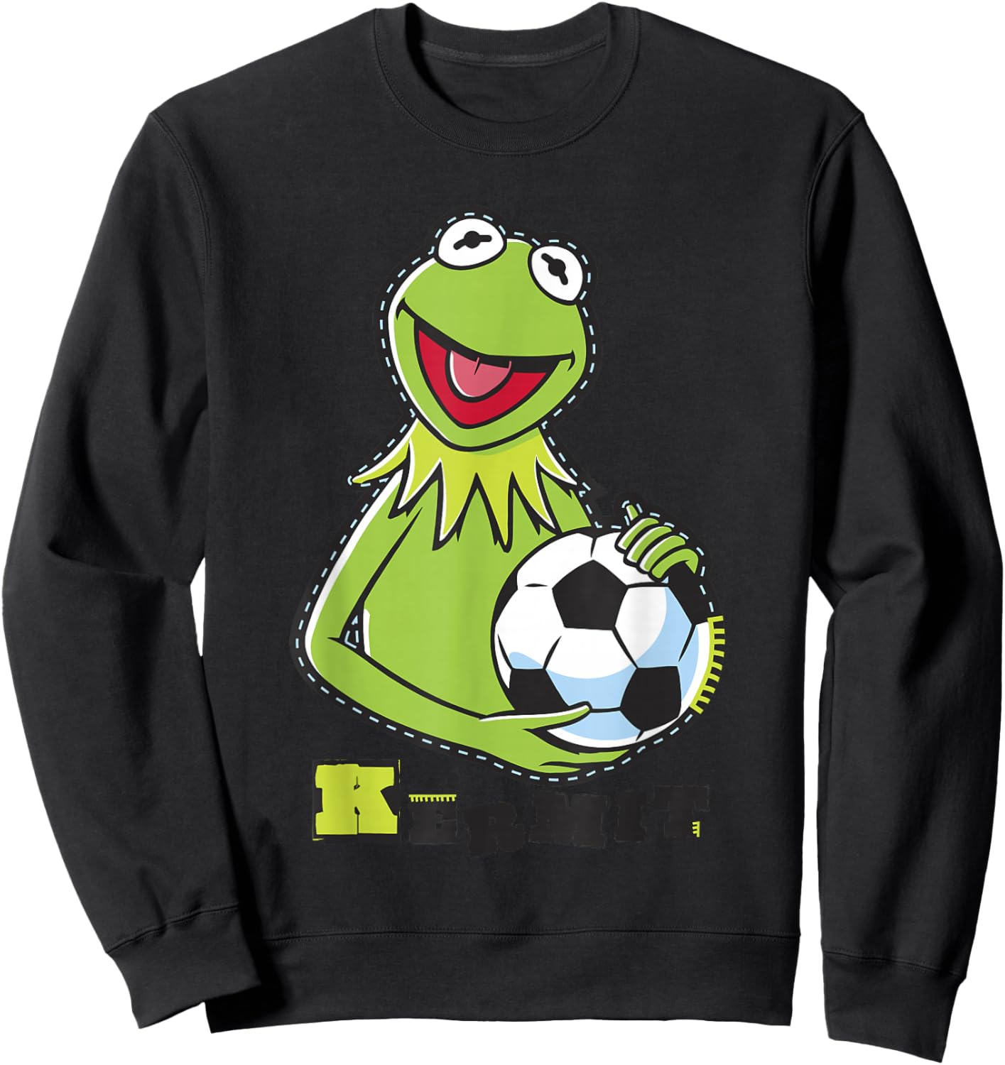 Disney The Muppets Kermit Soccer Ball Vintage Stencil Logo Sweatshirt - Sweatshirt | Black