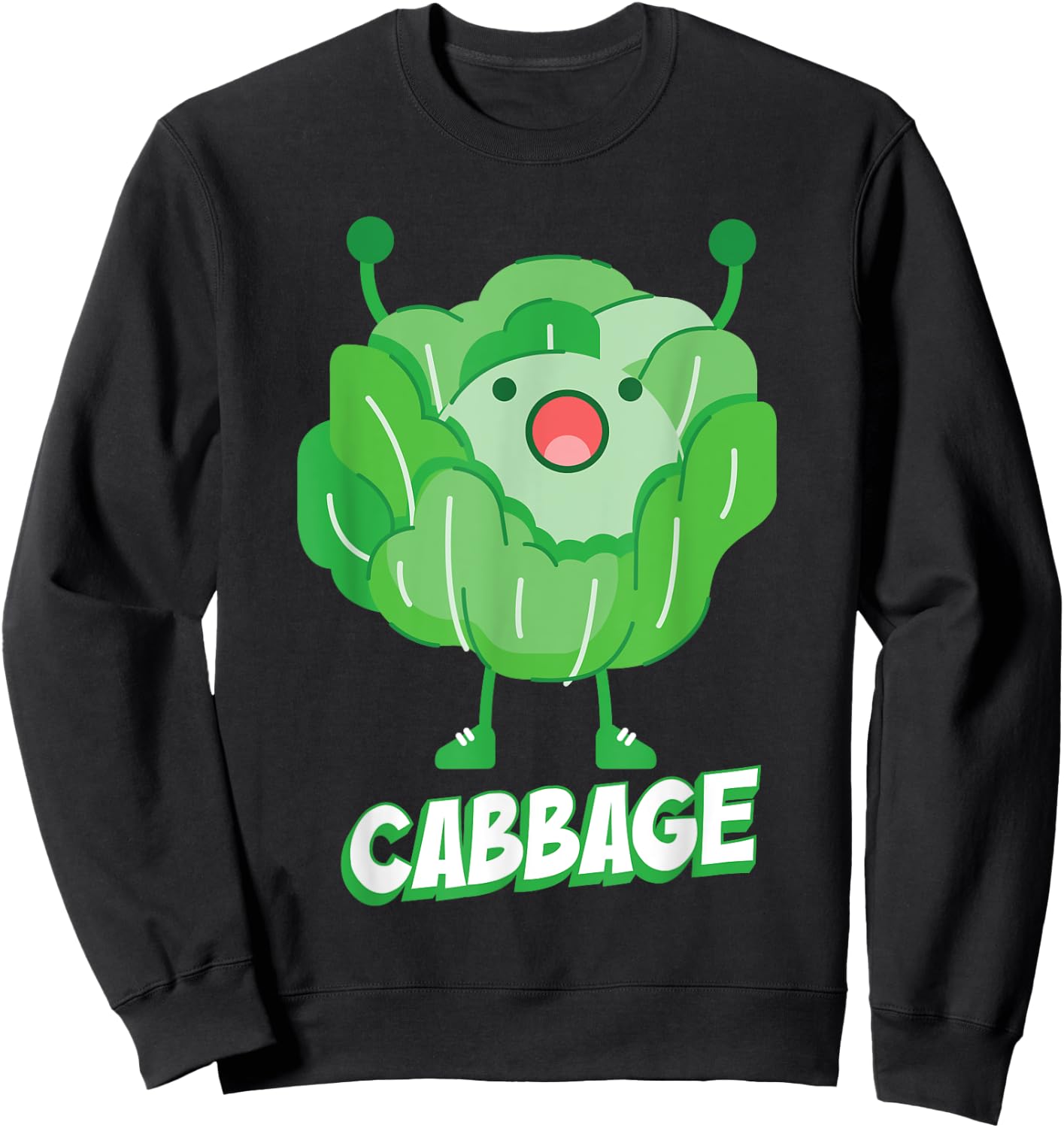 Funny Cabbage with Arms Healthy Vegetables Cabbage Sweatshirt - Sweatshirt | Black