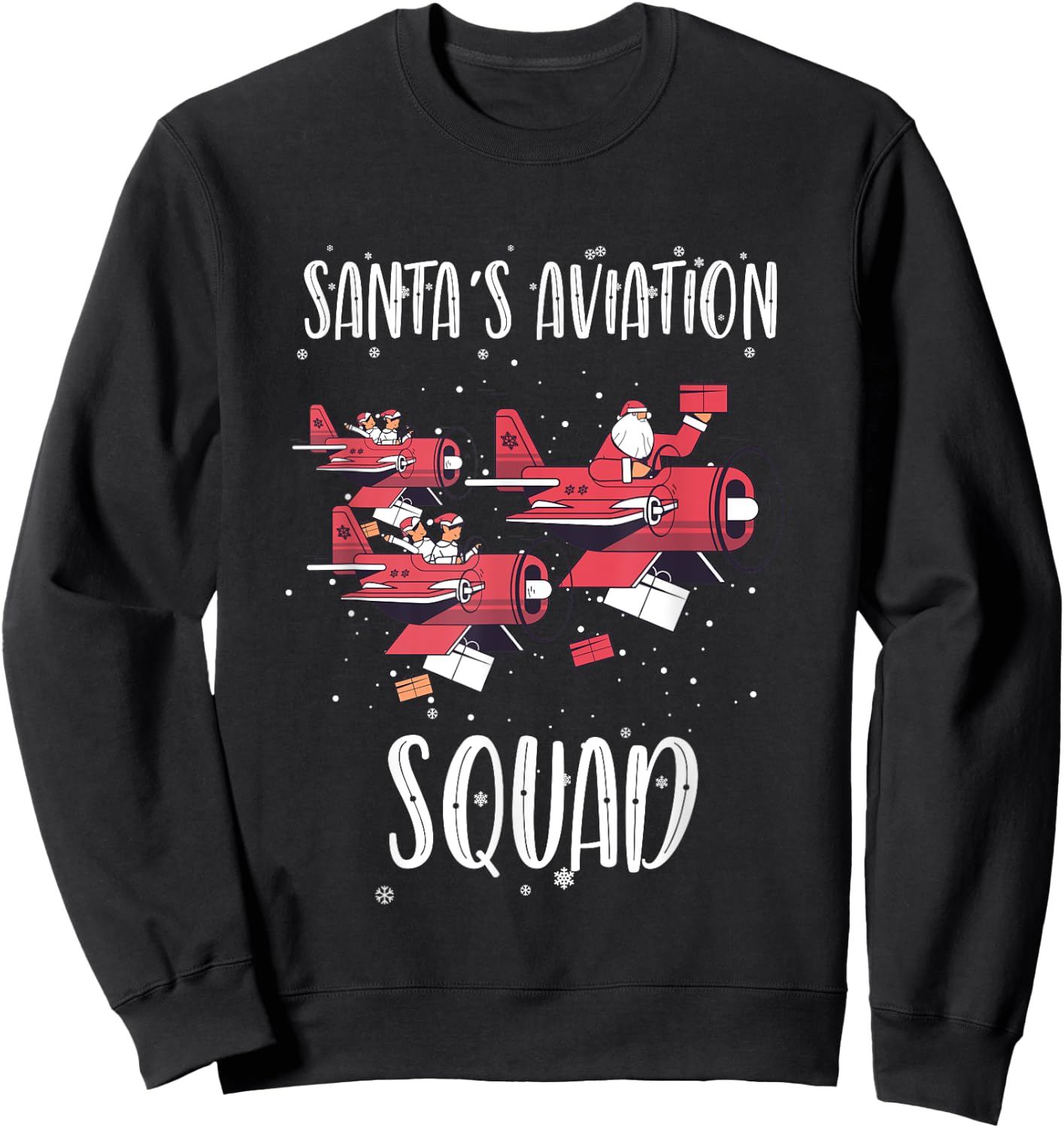 Aviation Technician Santa Pilot Holiday Christmas Airplane Sweatshirt - Sweatshirt | Black