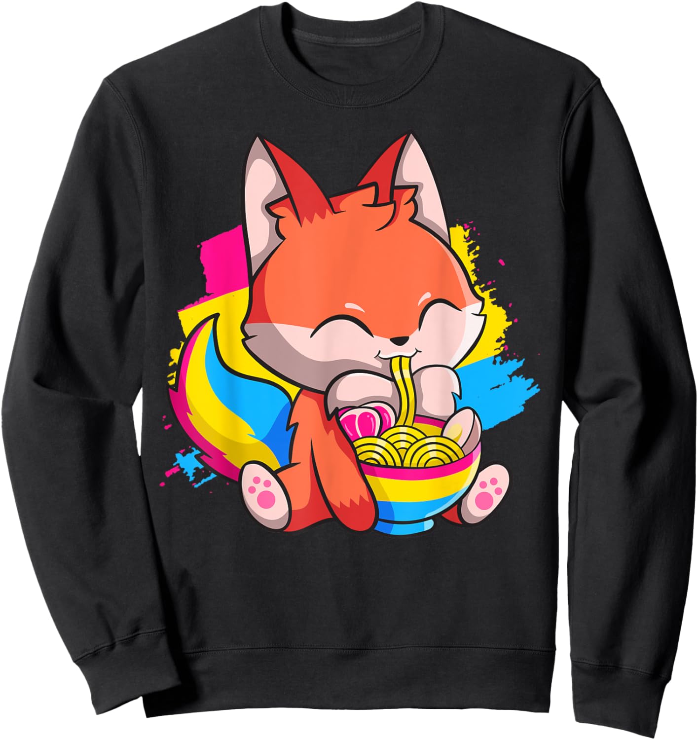 Pansexual Pride Kawaii Fox Ramen Noodles Pansexual Flag Sweatshirt - Sweatshirt | Black