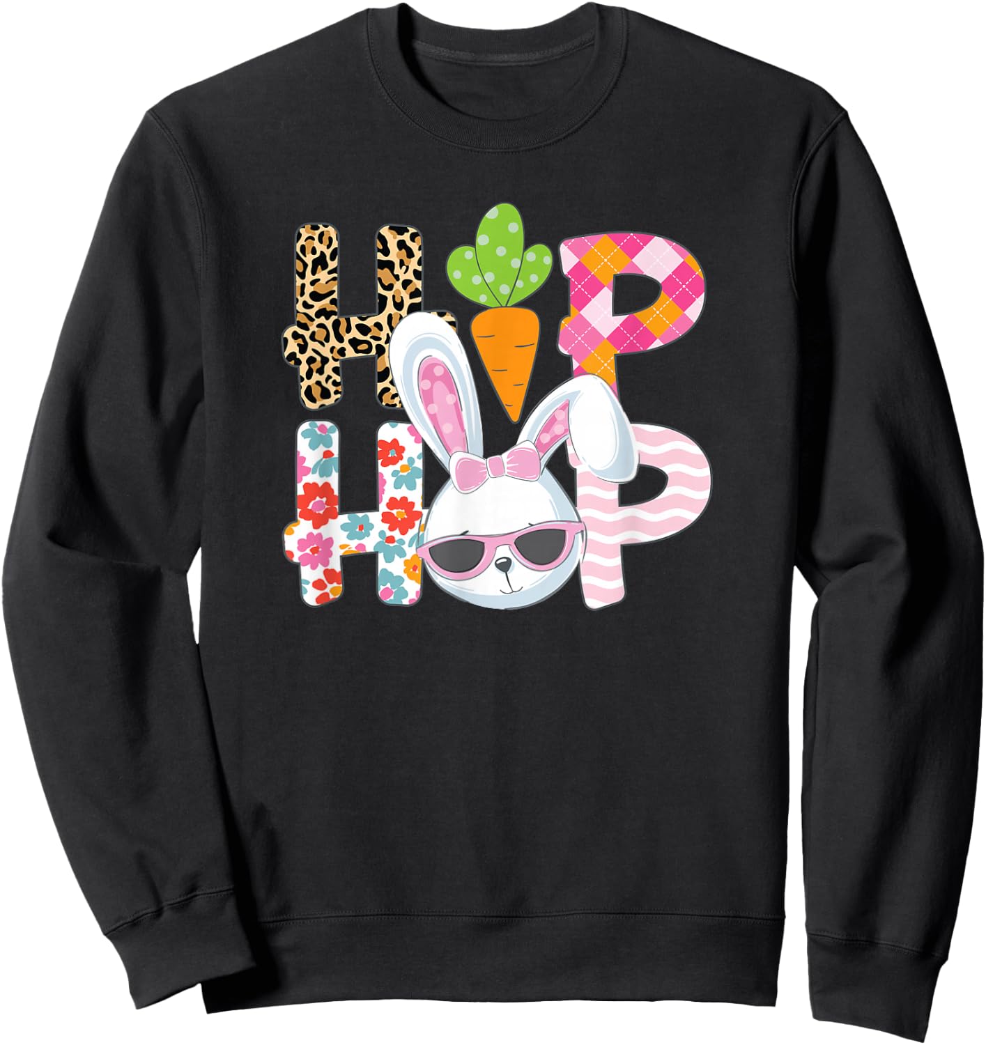 Hip Hop Easter Shirt Women Girls Leopard Print Plaid Bunny Sweatshirt - Sweatshirt | Black