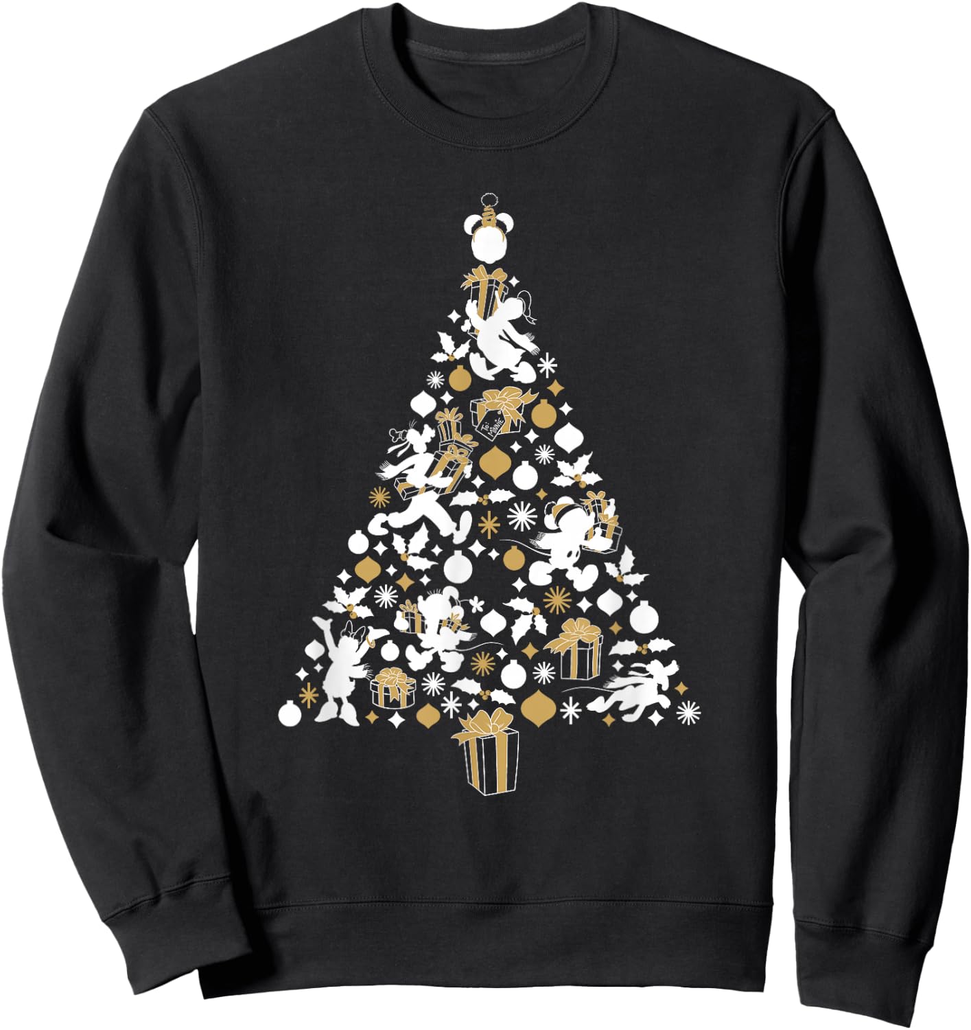 Disney Mickey & Friends White Gold Christmas Tree Holiday Sweatshirt - Sweatshirt | Black