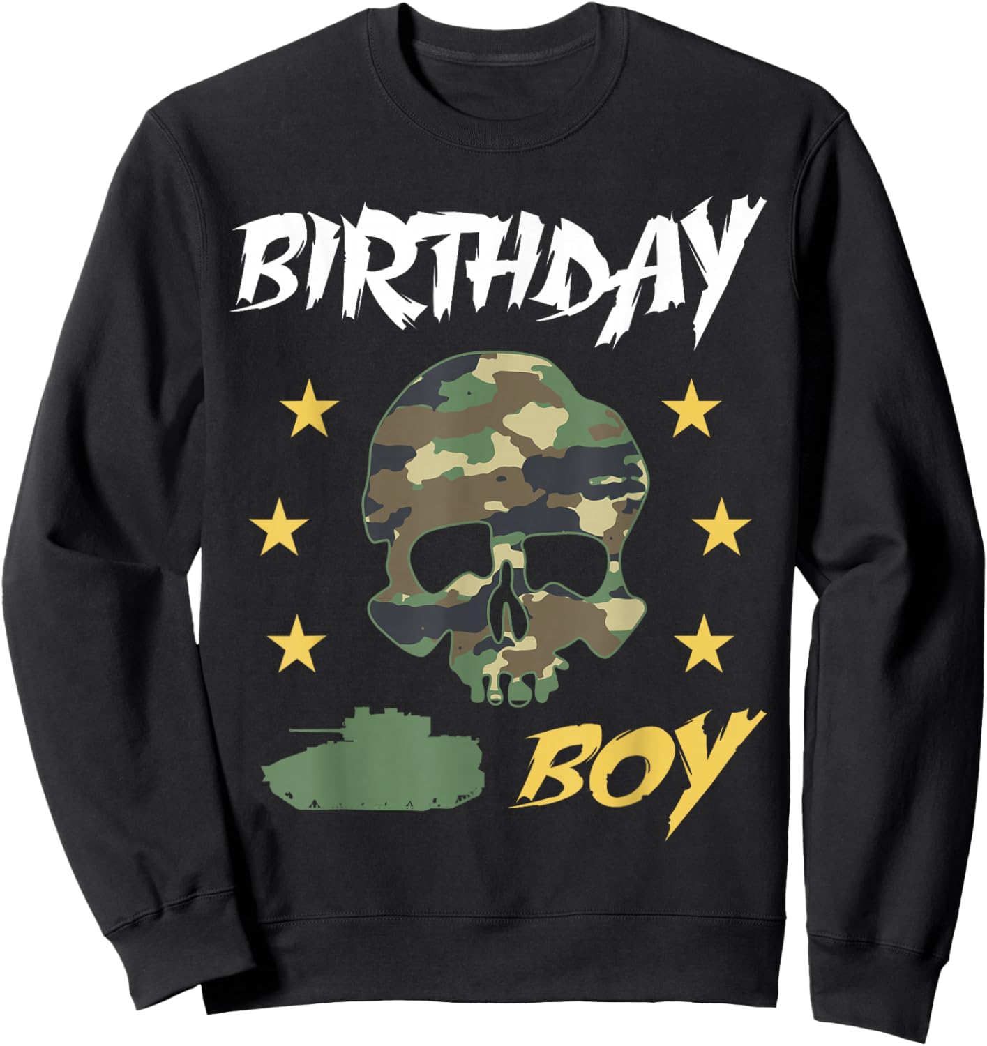 Tank Birthday Boy Army - Camouflage Skull Military Tank Boys Sweatshirt - Sweatshirt | Black