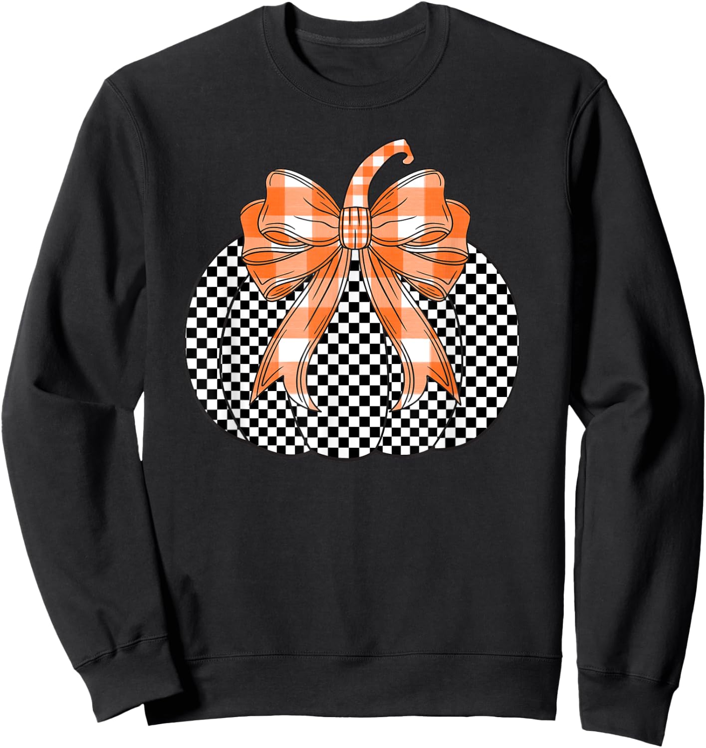 Checkered Flag Pumpkin Bow black & White For Halloween Sweatshirt - Sweatshirt | Black