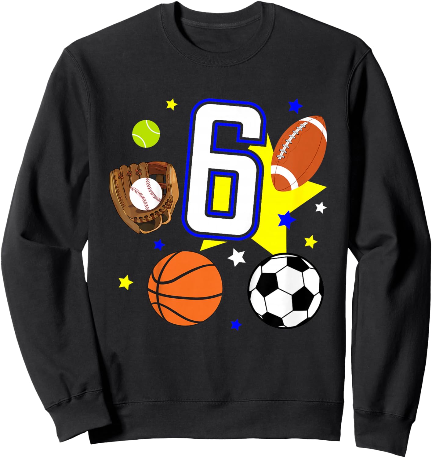 Kids 6th Birthday Sports Birthday Theme 6 Year Old Boy Sweatshirt - Sweatshirt | Black