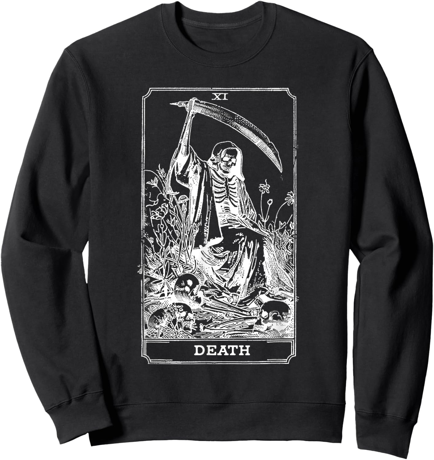 Death Tarot Card Skull Vintage Dead Reaper Grim Black Gothic Sweatshirt - Sweatshirt | Black