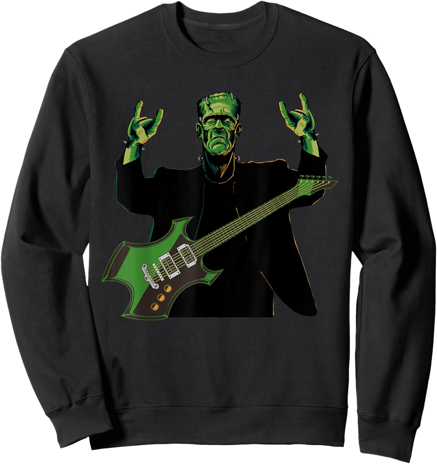 Rock Hands Frankenstein Guitar Player Funny Halloween Sweatshirt - Sweatshirt | Black