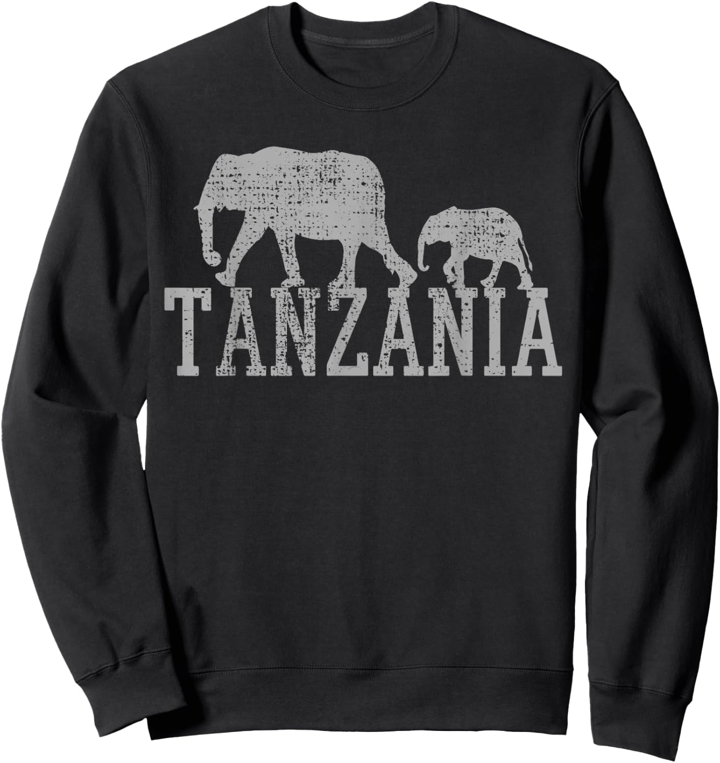 Elephant Family Baby Dad Africa Tanzania Vintage Sweatshirt - Sweatshirt | Black