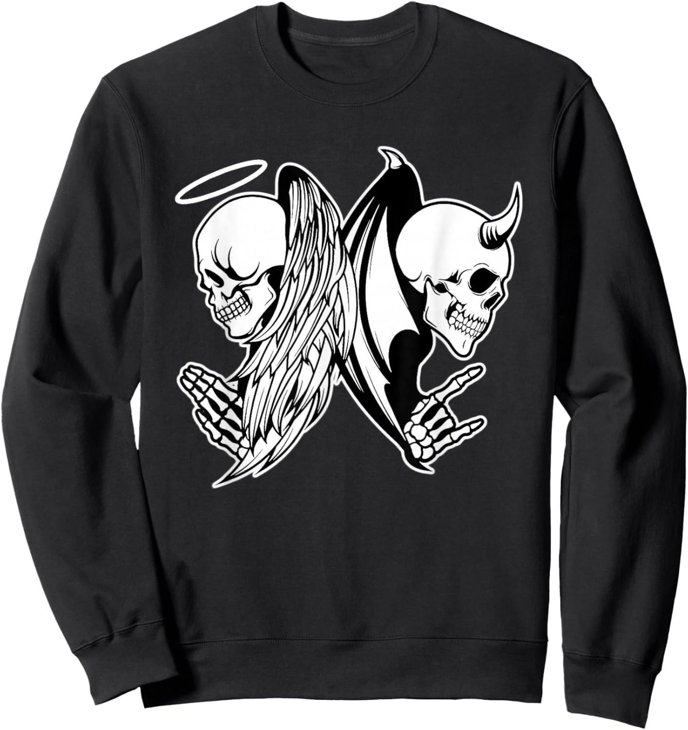 Angel x Skull x Devil Demon Blackwork Sweatshirt - Sweatshirt | Black