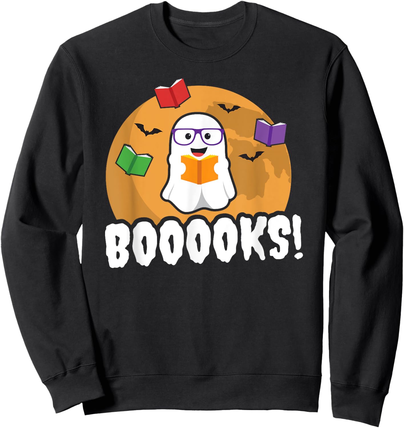 Booooks Ghost T Shirt Boo Read Books Library Funny Gift Sweatshirt - Sweatshirt | Black