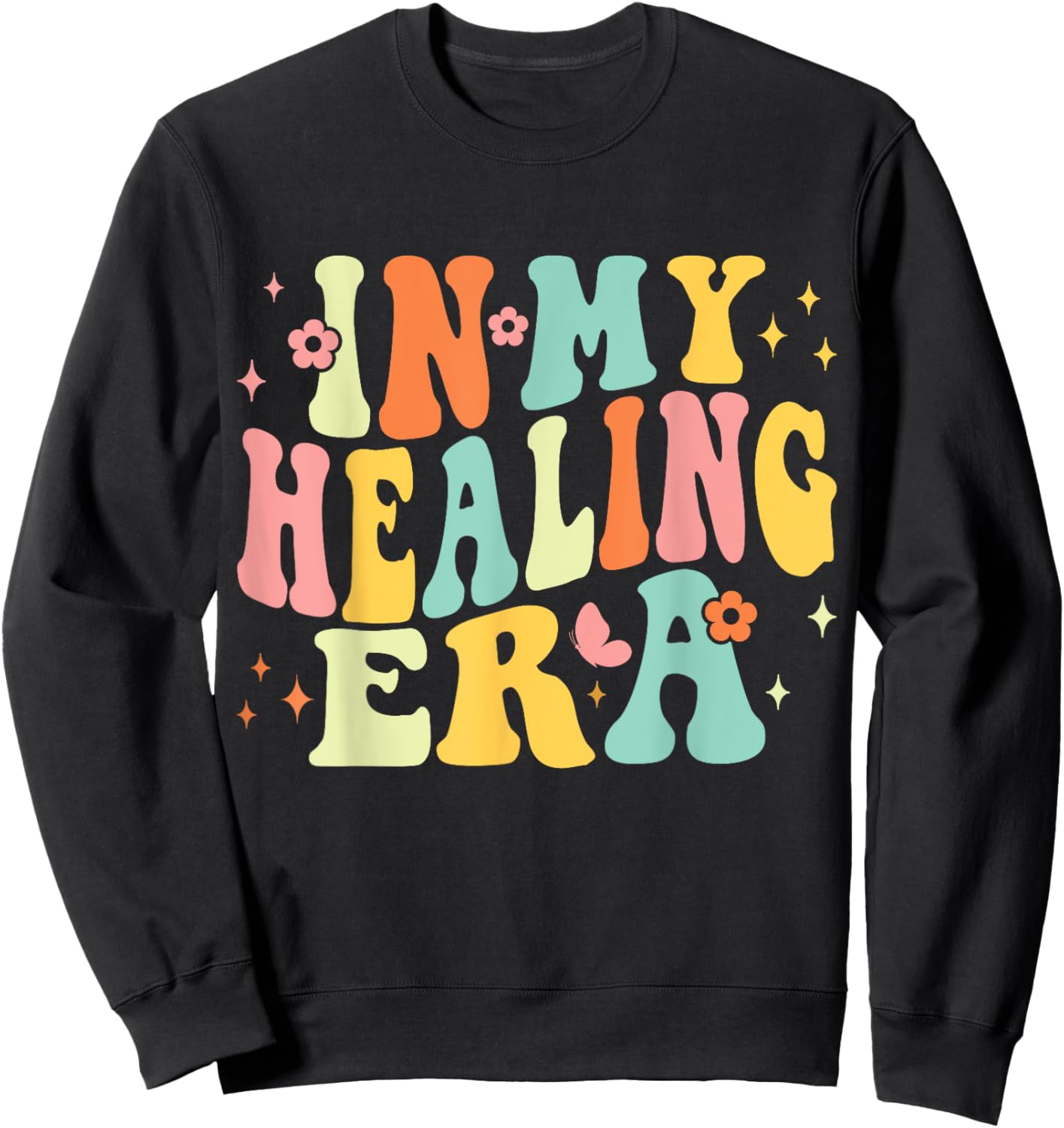 In My Healing Era Groovy Retro Mental Health Awareness Month Sweatshirt - Sweatshirt | Black