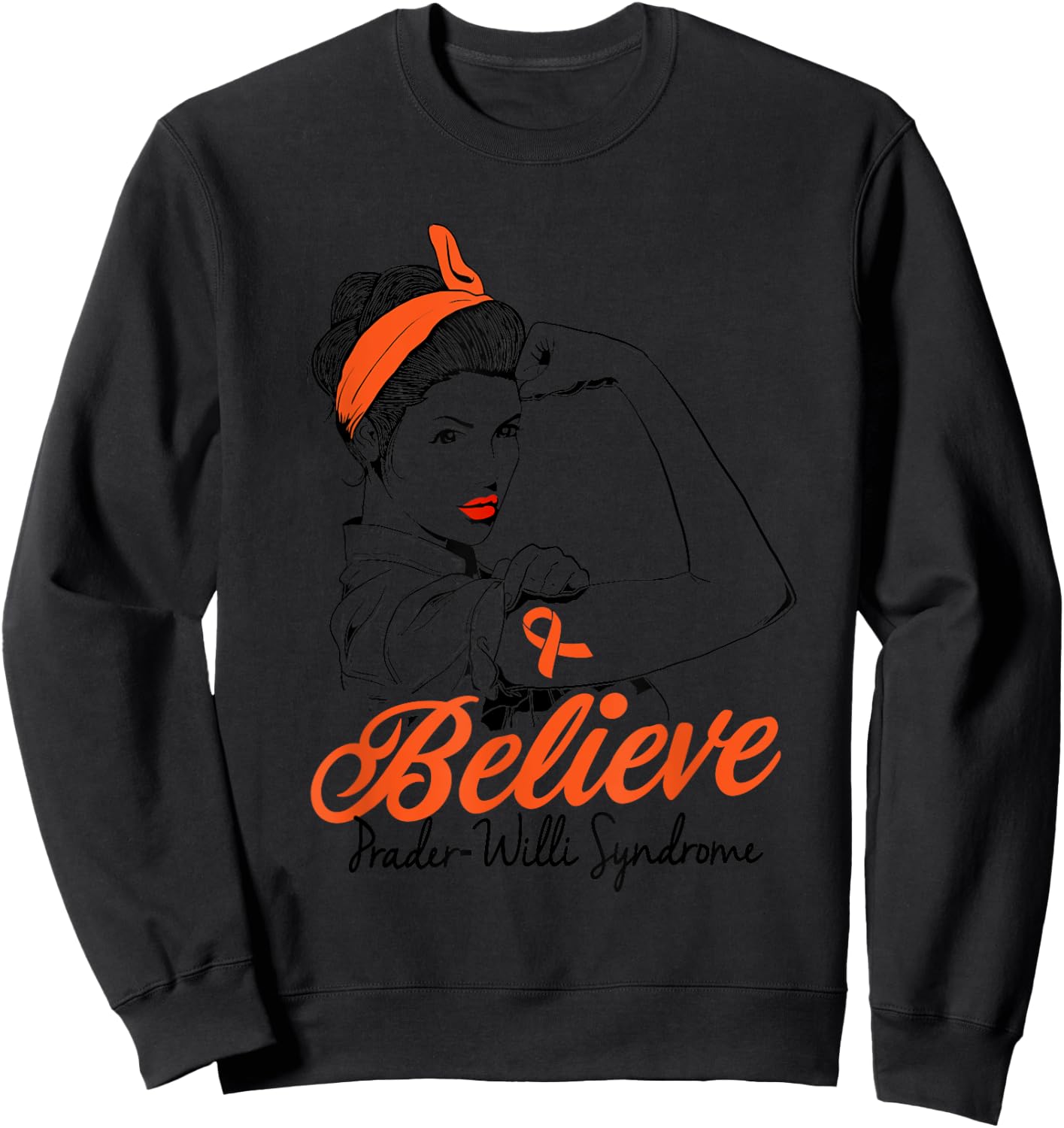 Prader-Willi Syndrome Orange Ribbon Unbreakable Superhero Sweatshirt - Sweatshirt | Black
