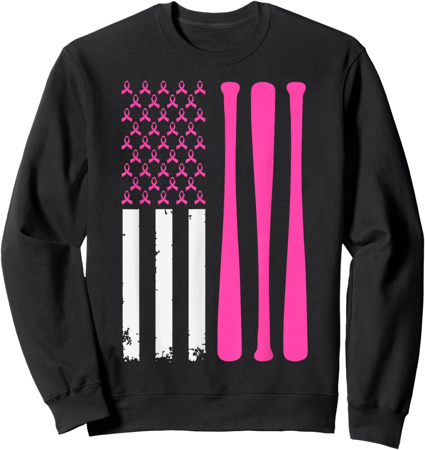 American Baseball Sports Breast Cancer Awareness Ribbon Sweatshirt - Sweatshirt | Black