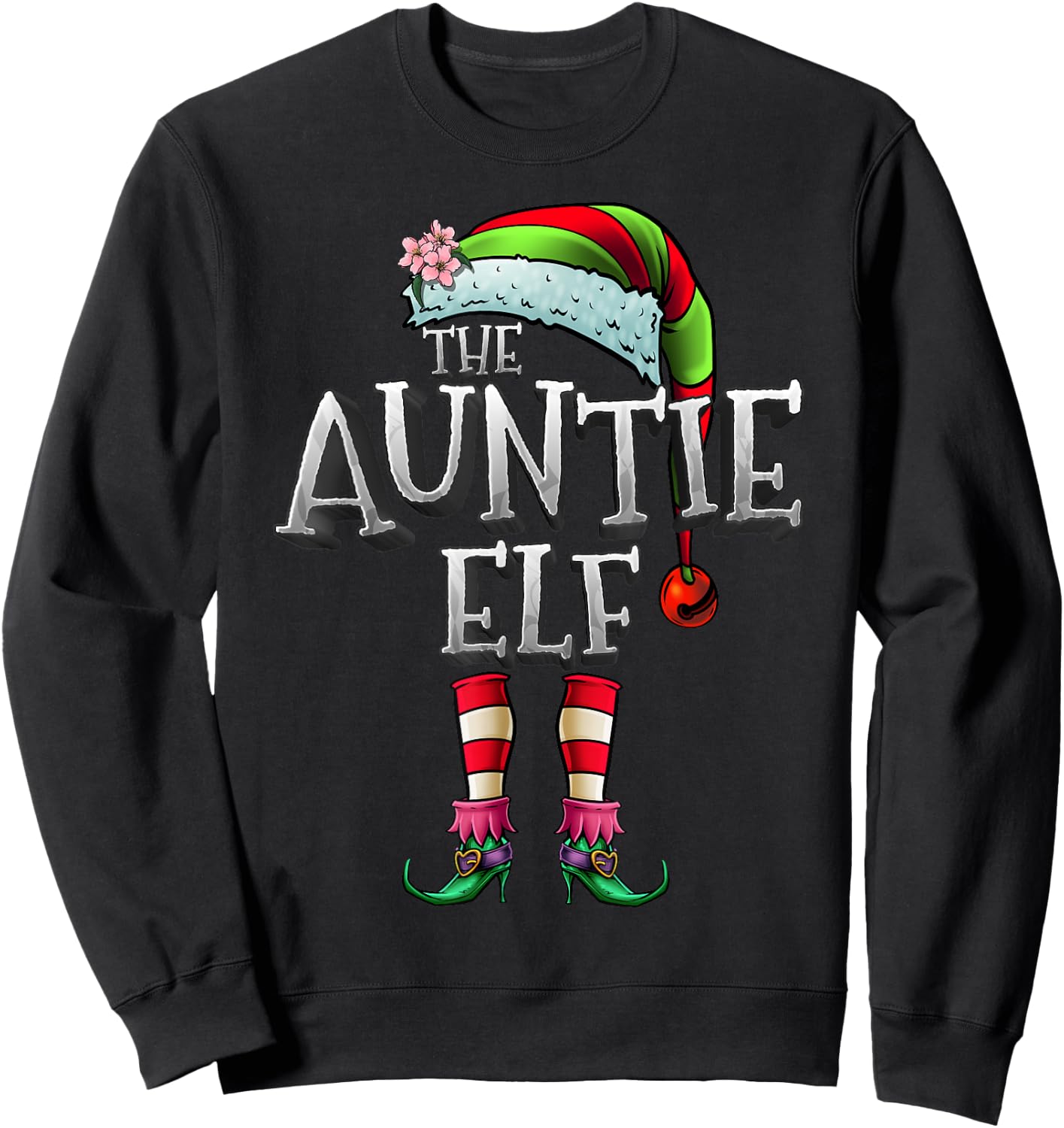 The Auntie Elf Shirt Matching Family Christmas Auntie Elf Sweatshirt - Sweatshirt | Black