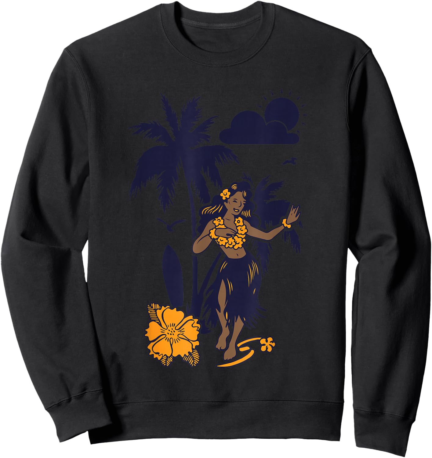 Hula Hawaiian Girl Vintage Graphic Sweatshirt - Sweatshirt | Black
