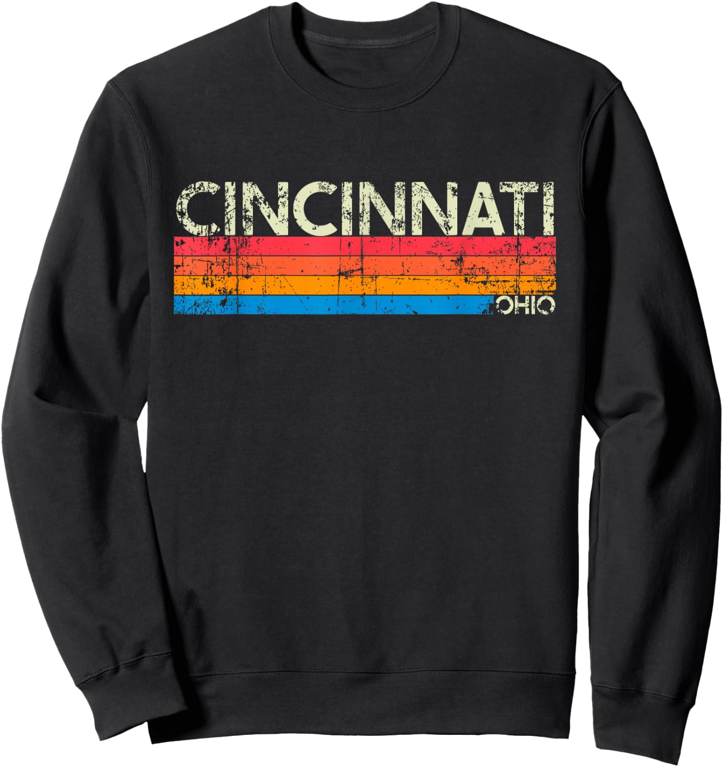 Vintage Retro Cincinnati Ohio Distressed Souvenir Sweatshirt - Sweatshirt | Black