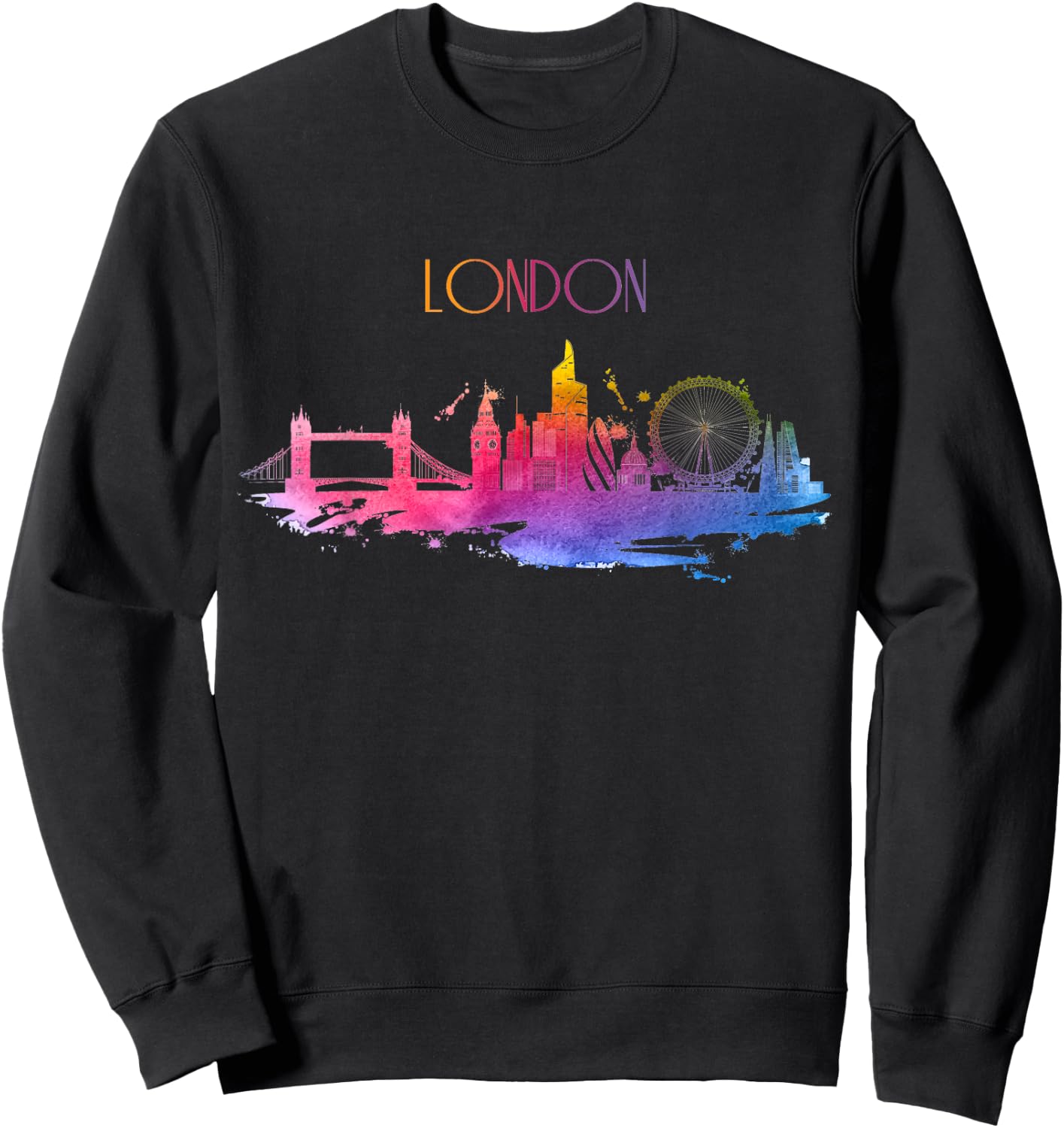 London Skyline Watercolor Art UK England Souvenir Gift Sweatshirt - Sweatshirt | Black