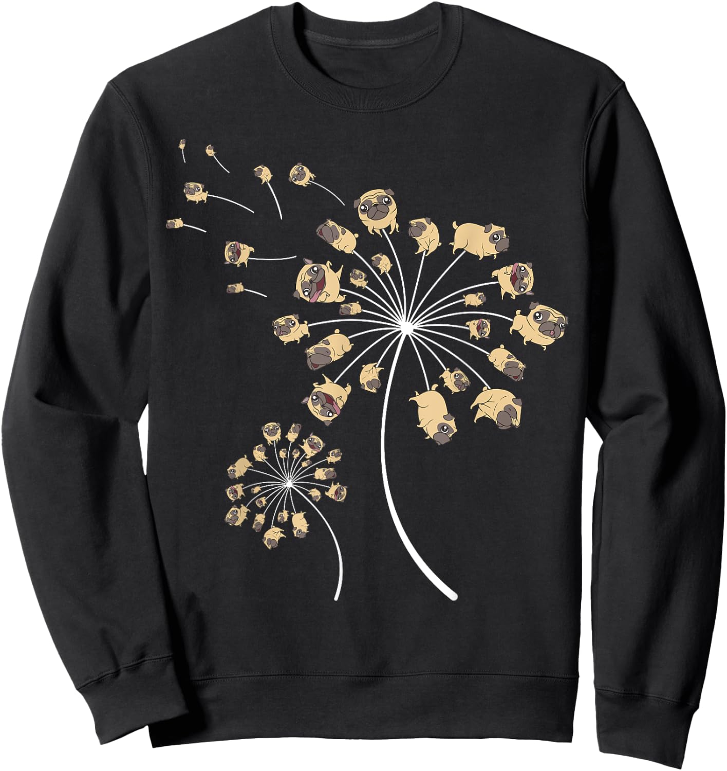 Funny Pug Gift Women Cool Flower Dog Dandelion Lover Sweatshirt - Sweatshirt | Black