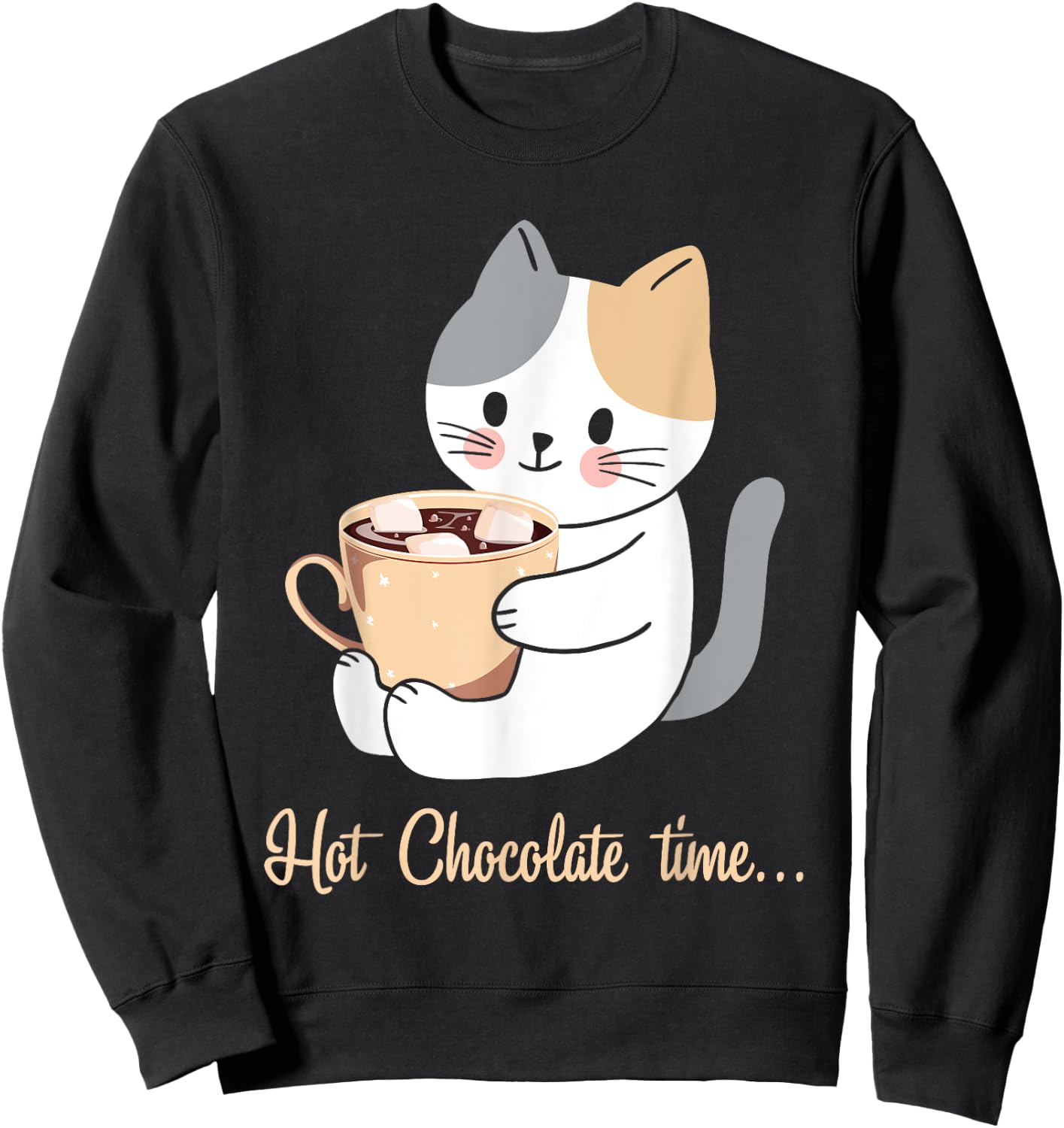 Hot Chocolate Time Cocoa Cute Cat Women Girls Kids Sweatshirt - Sweatshirt | Black