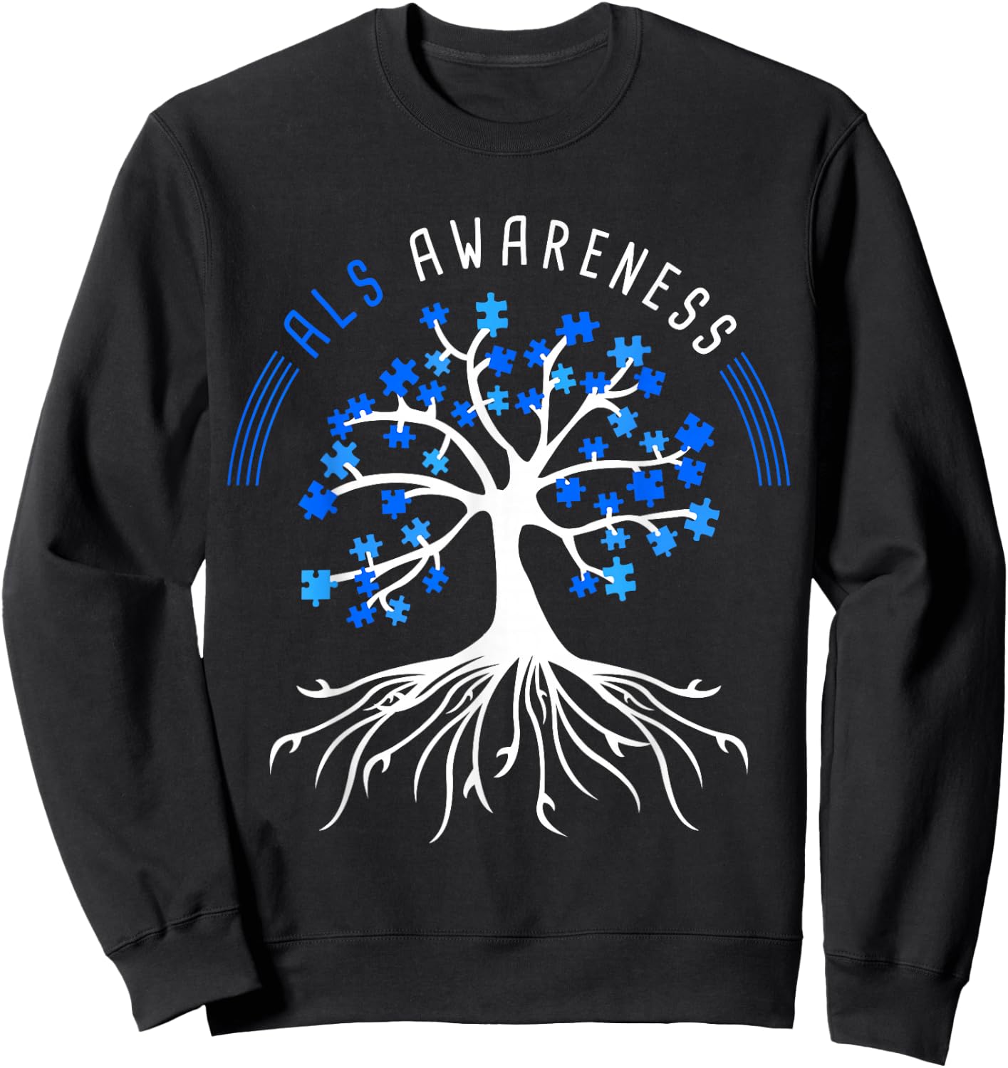 Blue Ribbon ALS Awareness Tree Sweatshirt - Sweatshirt | Black