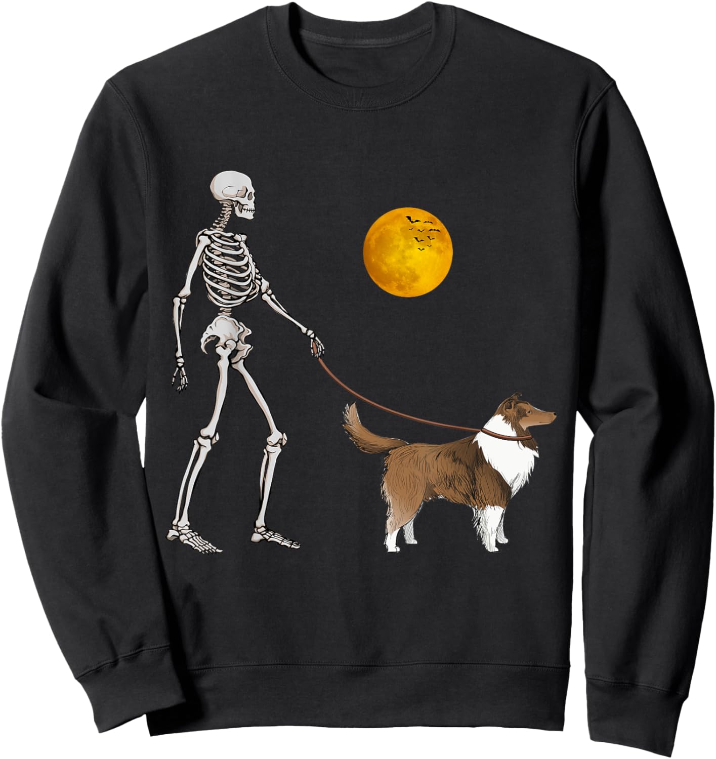 Shetland Sheepdog Skeleton Dog Walking Halloween Costume Sweatshirt - Sweatshirt | Black