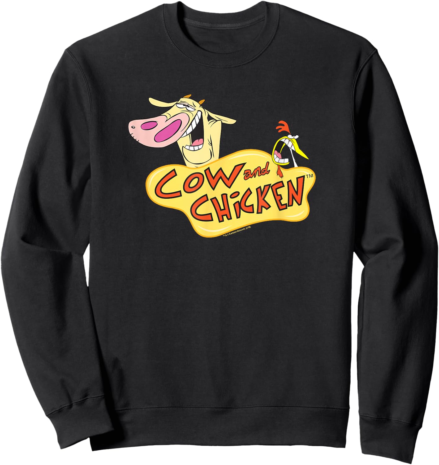 Cartoon Network Cow and Chicken Logo , Men's Adult Blue Short Sleeve V Neck , Small Sweatshirt - Sweatshirt | Black