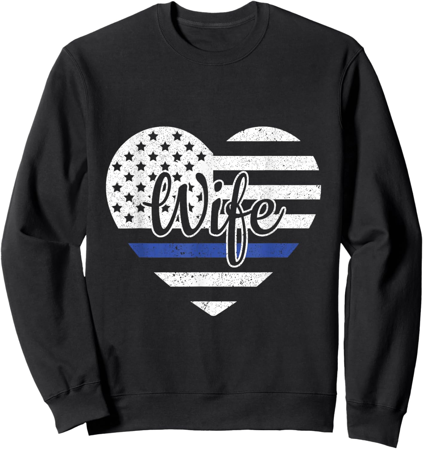 USA Heart Police Officer Wife Blue Line Police Wife Support Sweatshirt - Sweatshirt | Black