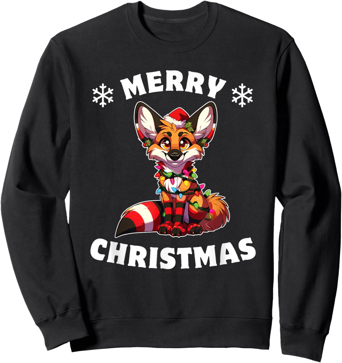Christmas Hat Christmas Fairy Lights Maned Wolf Sweatshirt - Sweatshirt | Black