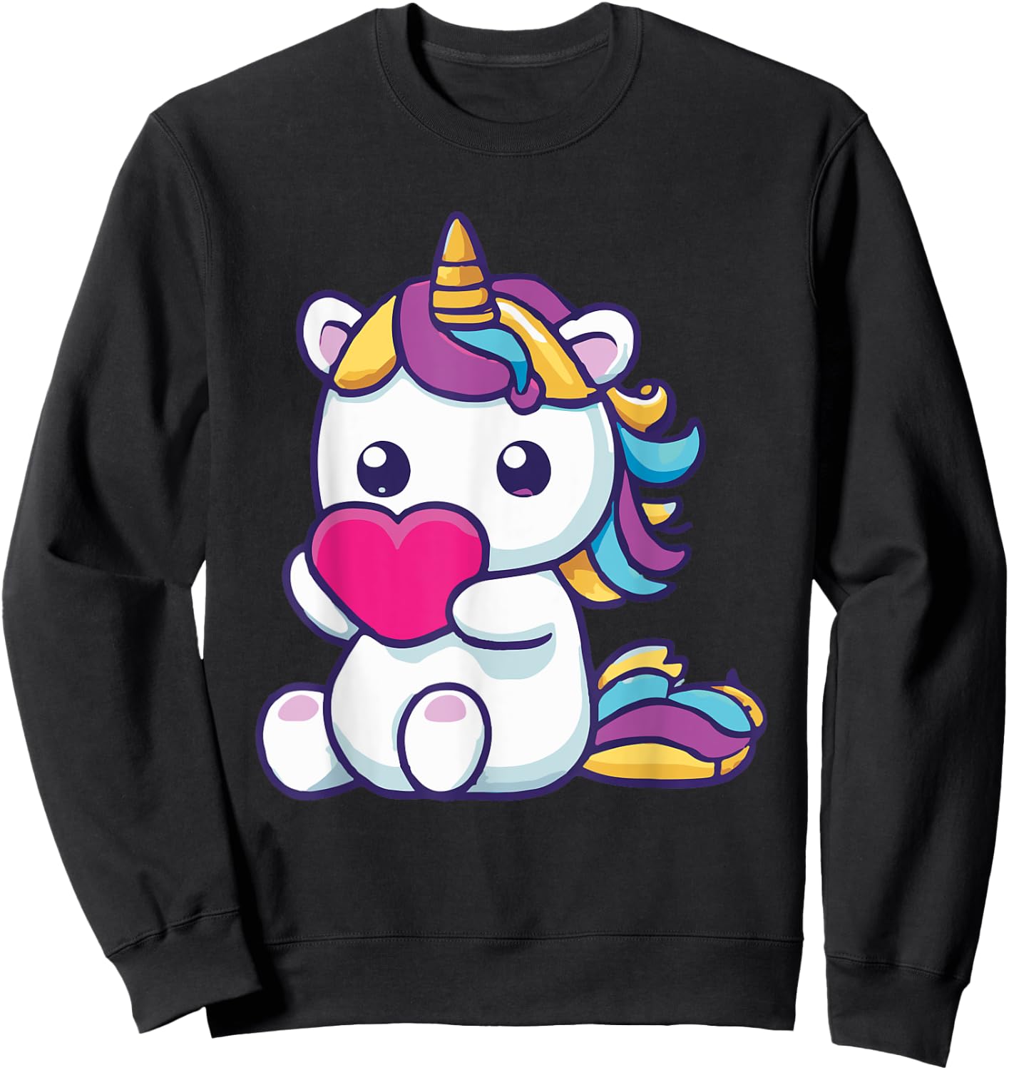 Unicorn Holding A Heart Rainbow Cute Sweatshirt - Sweatshirt | Black