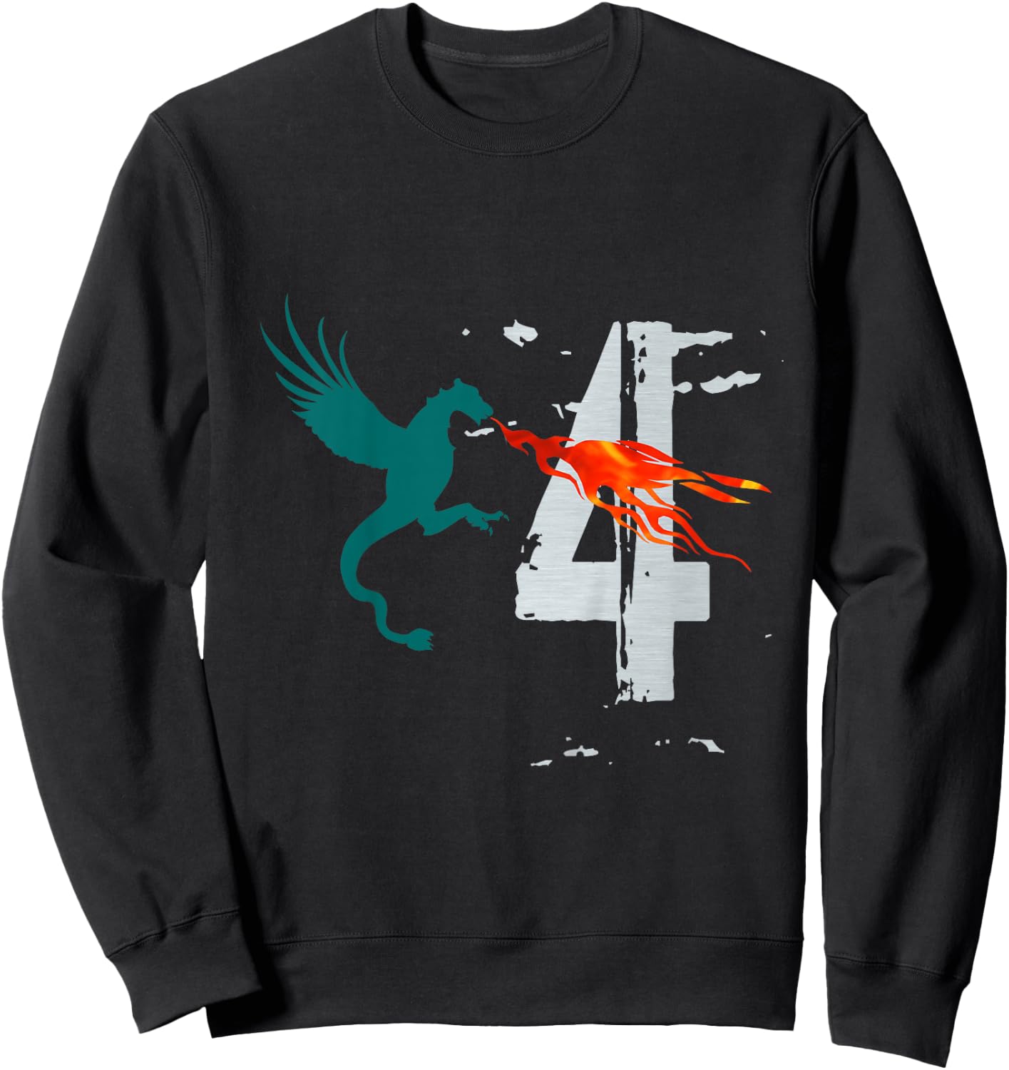Kids Boys Girls 4 Year Old Birthday Dragon Shirt 4th Birthday Sweatshirt - Sweatshirt | Black