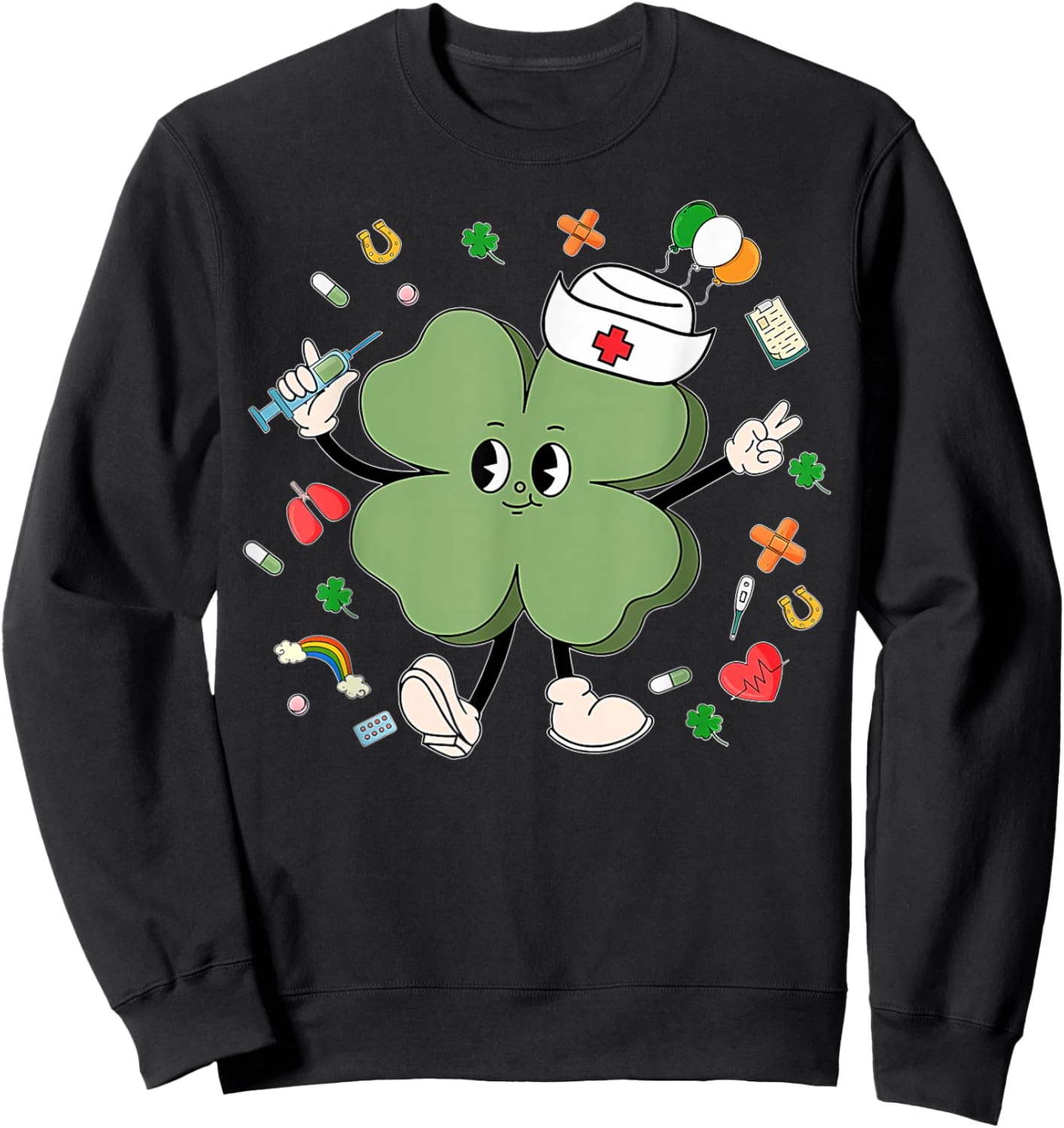 St Patricks Day Nurse Shamrock Saint Pattys Scrub Top Women Sweatshirt - Sweatshirt | Black