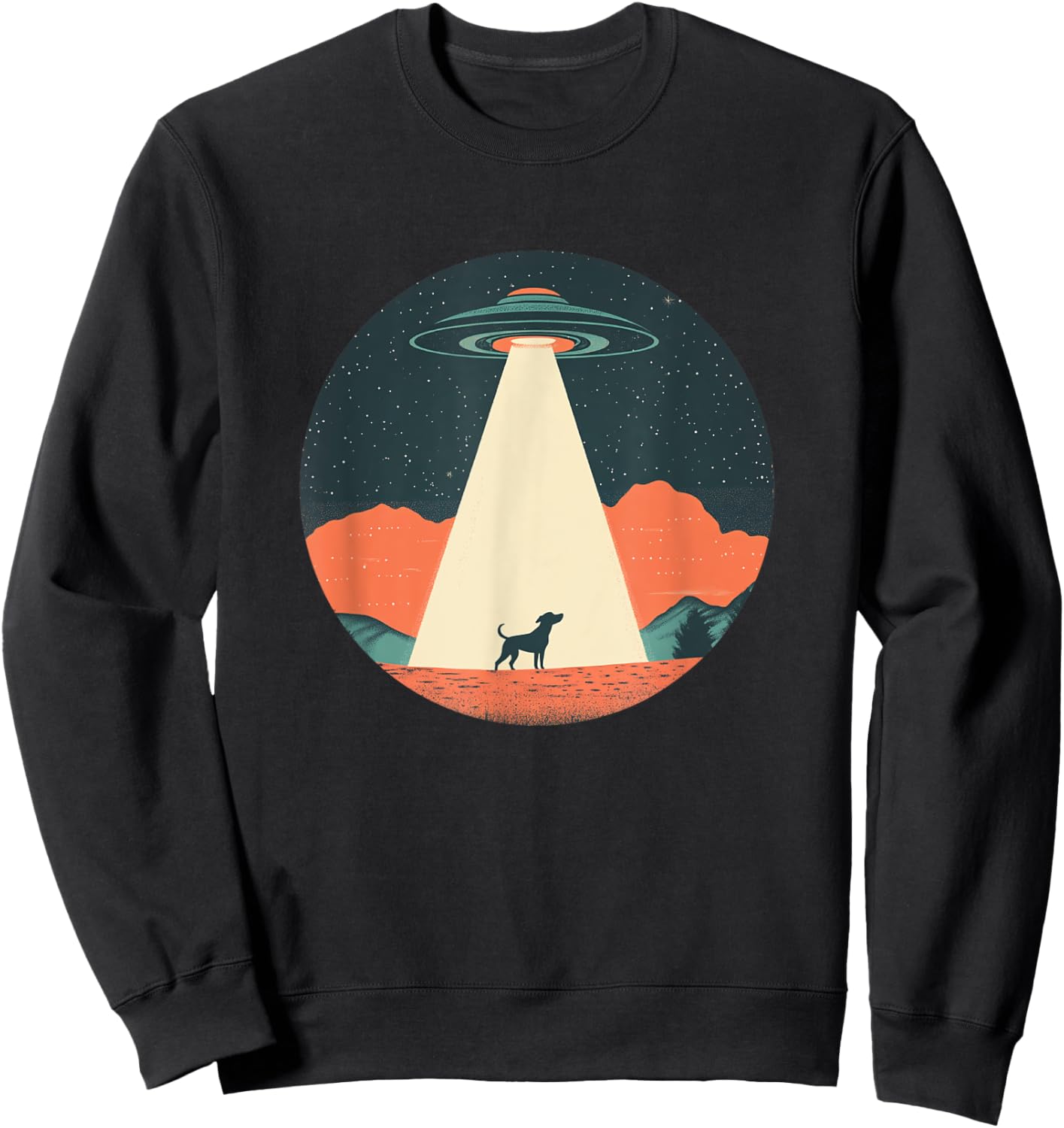Funny UFO Beaming a Dog Up for Cosmic Fun Sweatshirt - Sweatshirt | Black